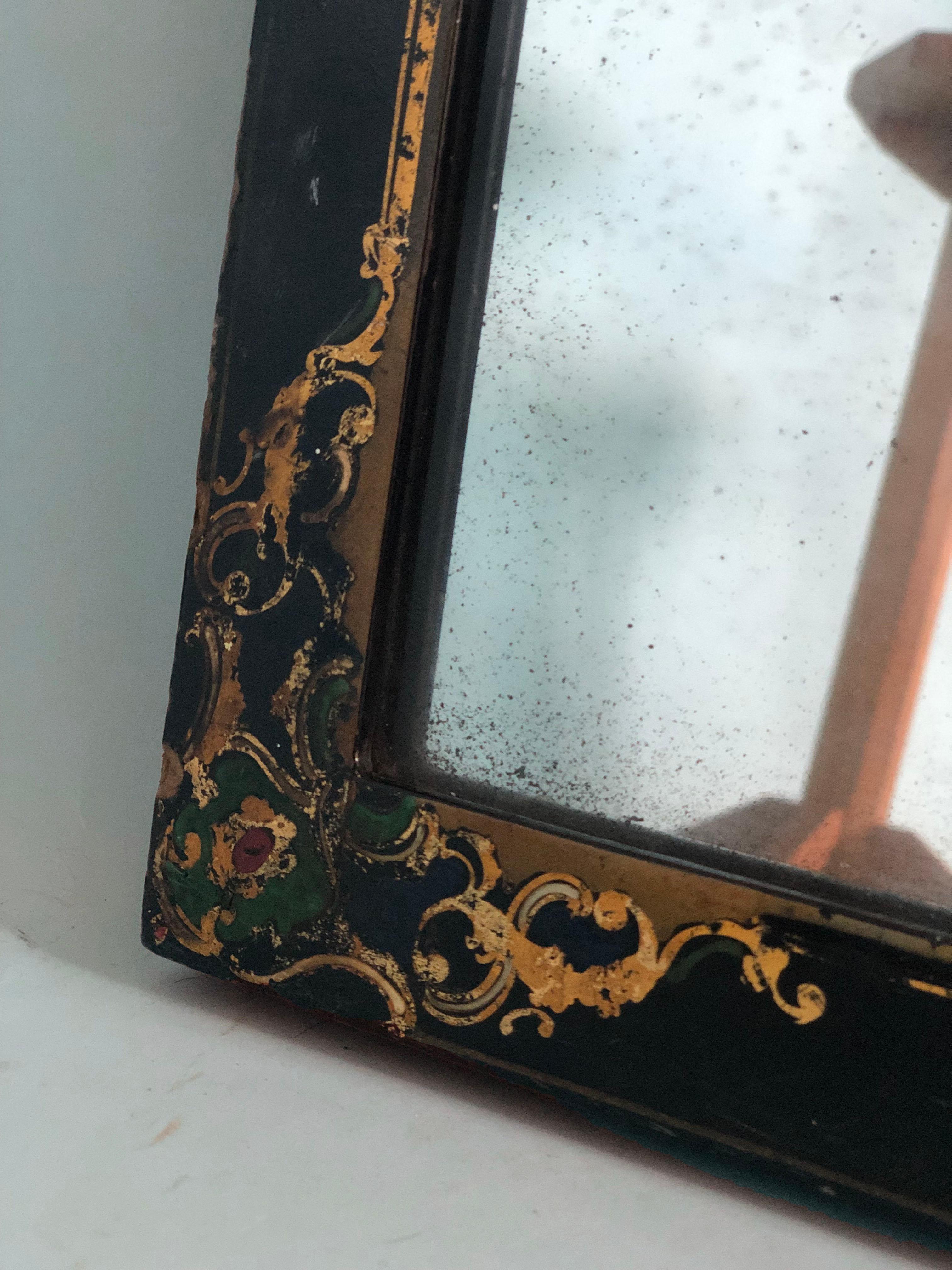 Lacquered and Hand-painted Weathered Mirror Late 19th Century For Sale 2