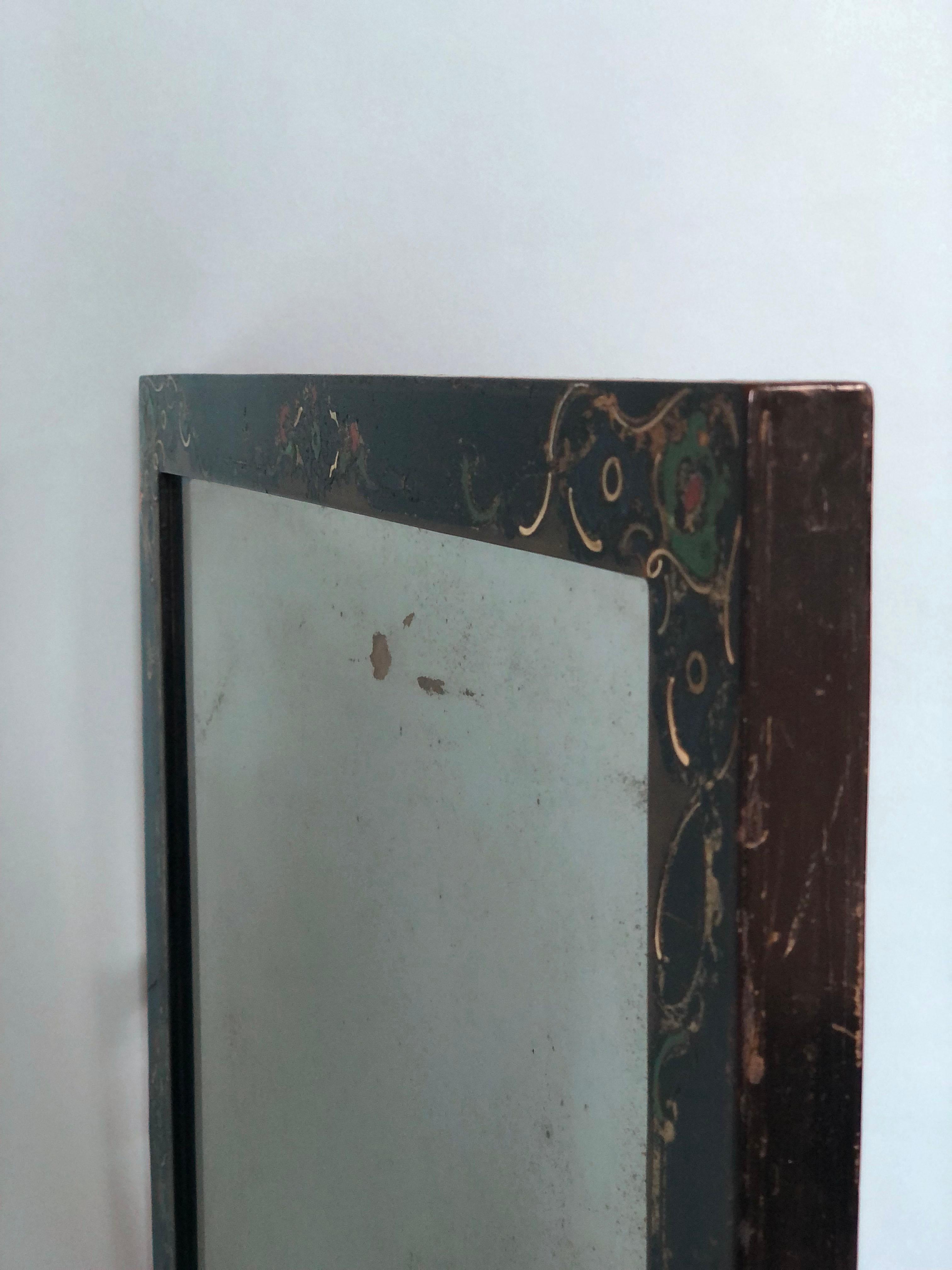 Lacquered and Hand-painted Weathered Mirror Late 19th Century For Sale 3