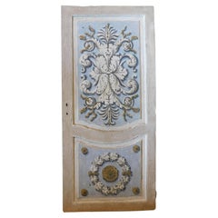 Lacquered and painted door with baroque motifs, blue and gray, Italy