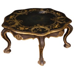 Lacquered and Painted Venetian Coffee Table with Floral Decorations