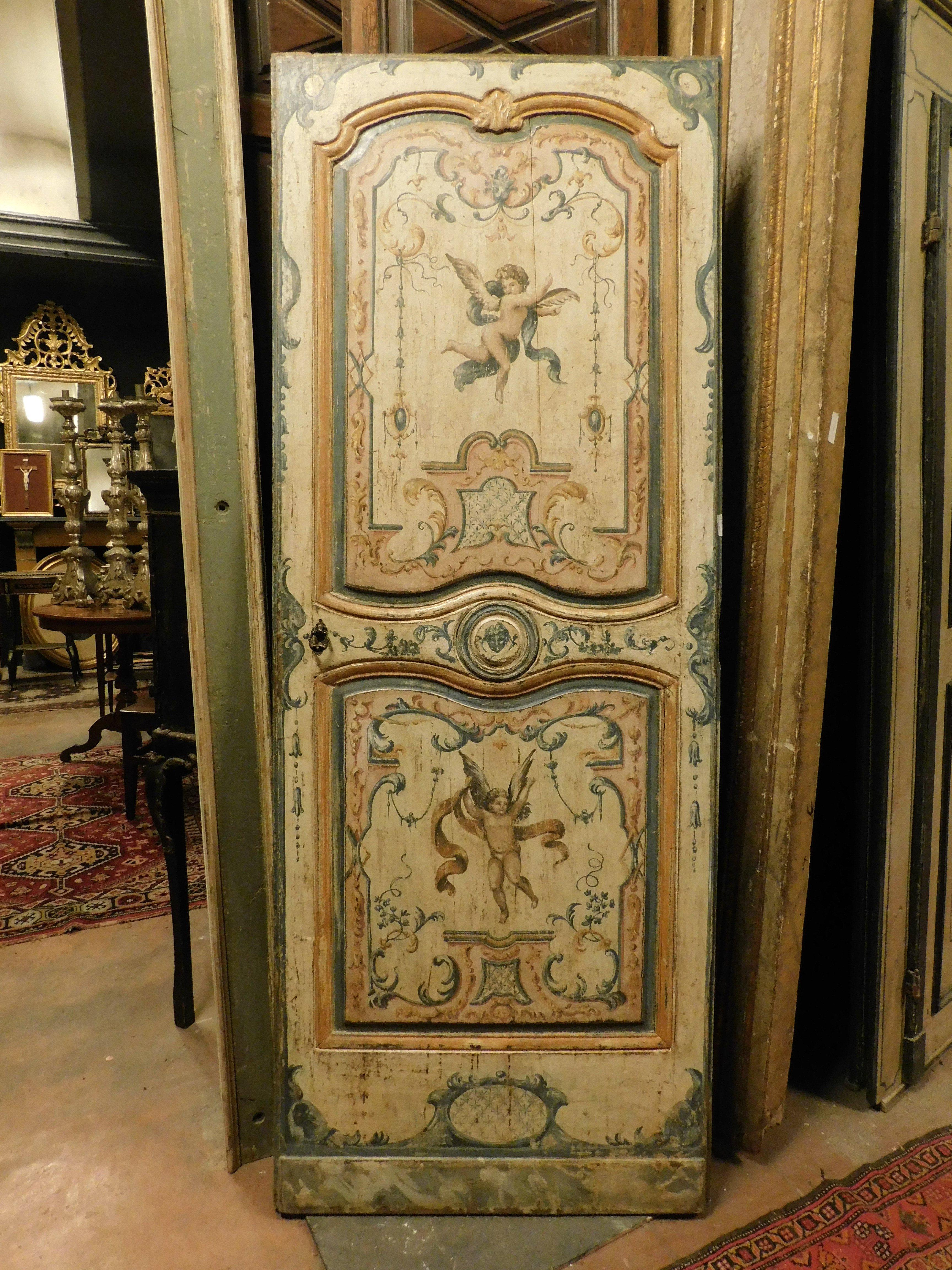 Hand-Painted Lacquered and richly painted wooden door, double-sided, Tuscany For Sale