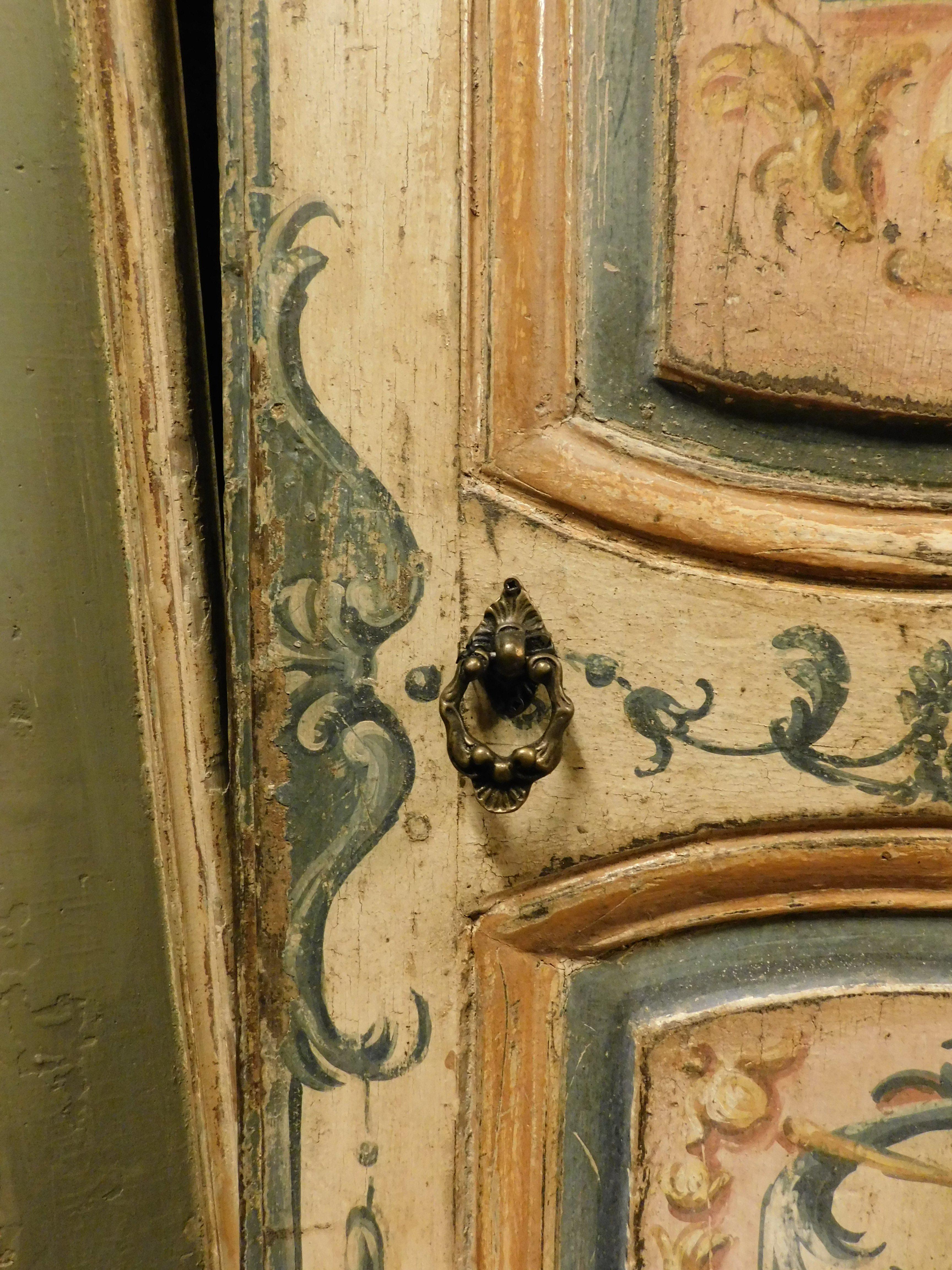 Peuplier Porte double face en bois laqué et richement peint, Toscane en vente