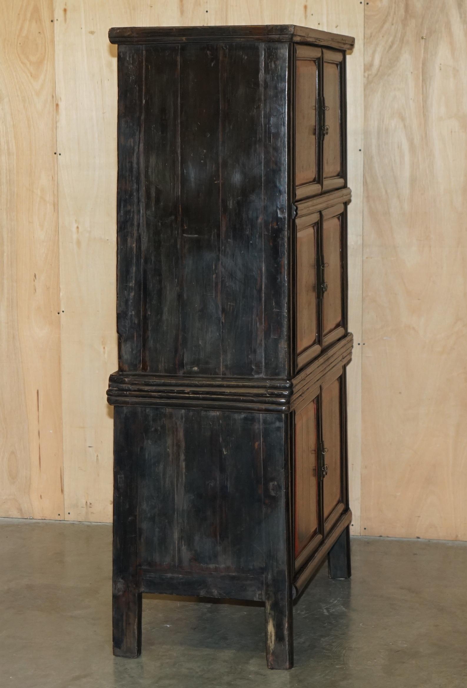 LACQUERED ANTiQUE CHINESE EXPORT CIRCA 1920 COMPOUND CABINET CUPBOARD DRAWERS For Sale 5