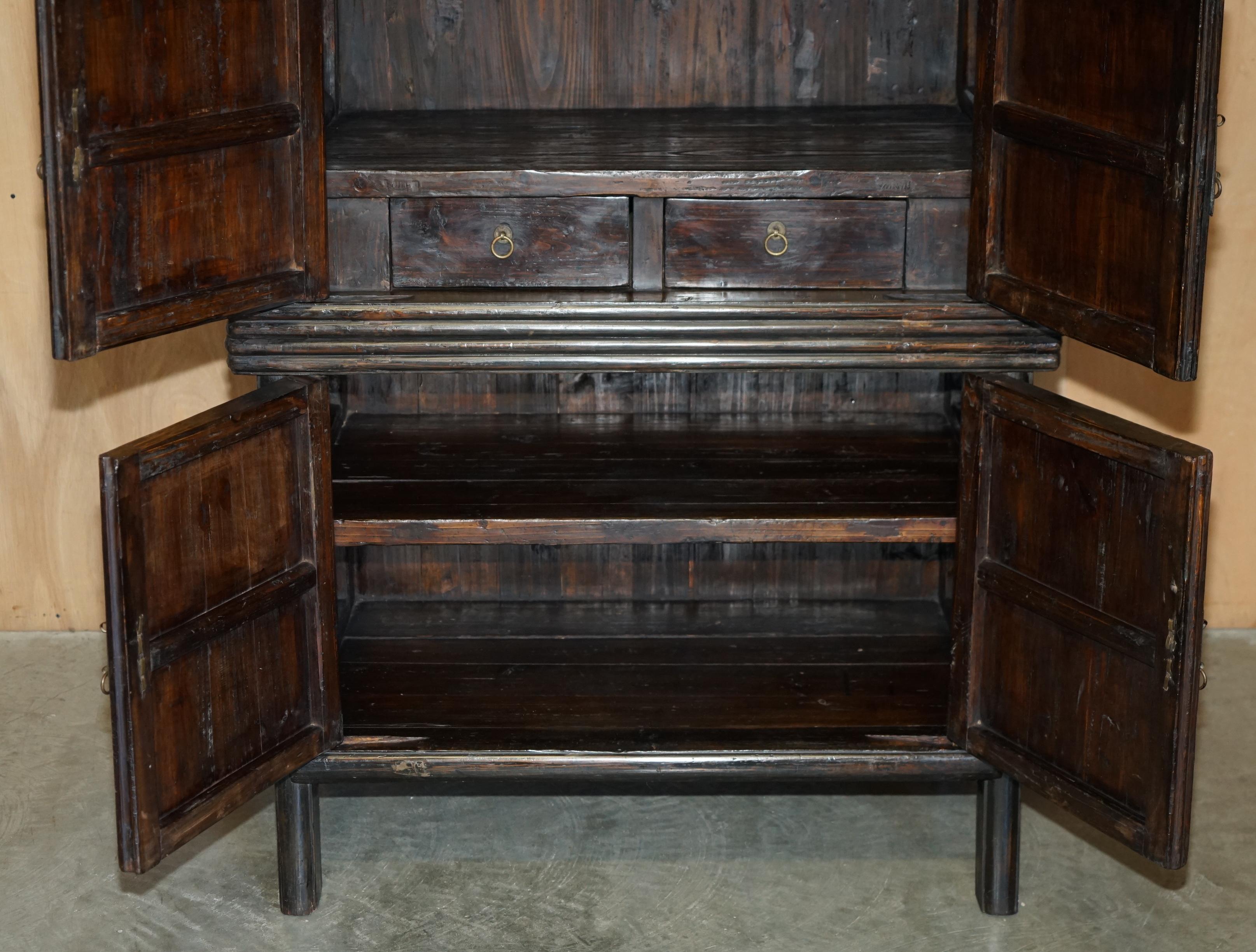 LACQUERED ANTiQUE CHINESE EXPORT CIRCA 1920 COMPOUND CABINET CUPBOARD DRAWERS For Sale 10