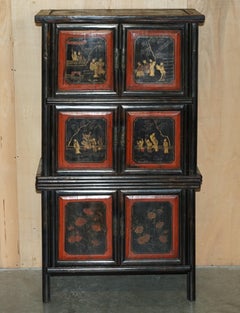 LACQUERED ANTiQUE CHINESE EXPORT CIRCA 1920 COMPOUND CABINET CUPBOARD DRAWERS