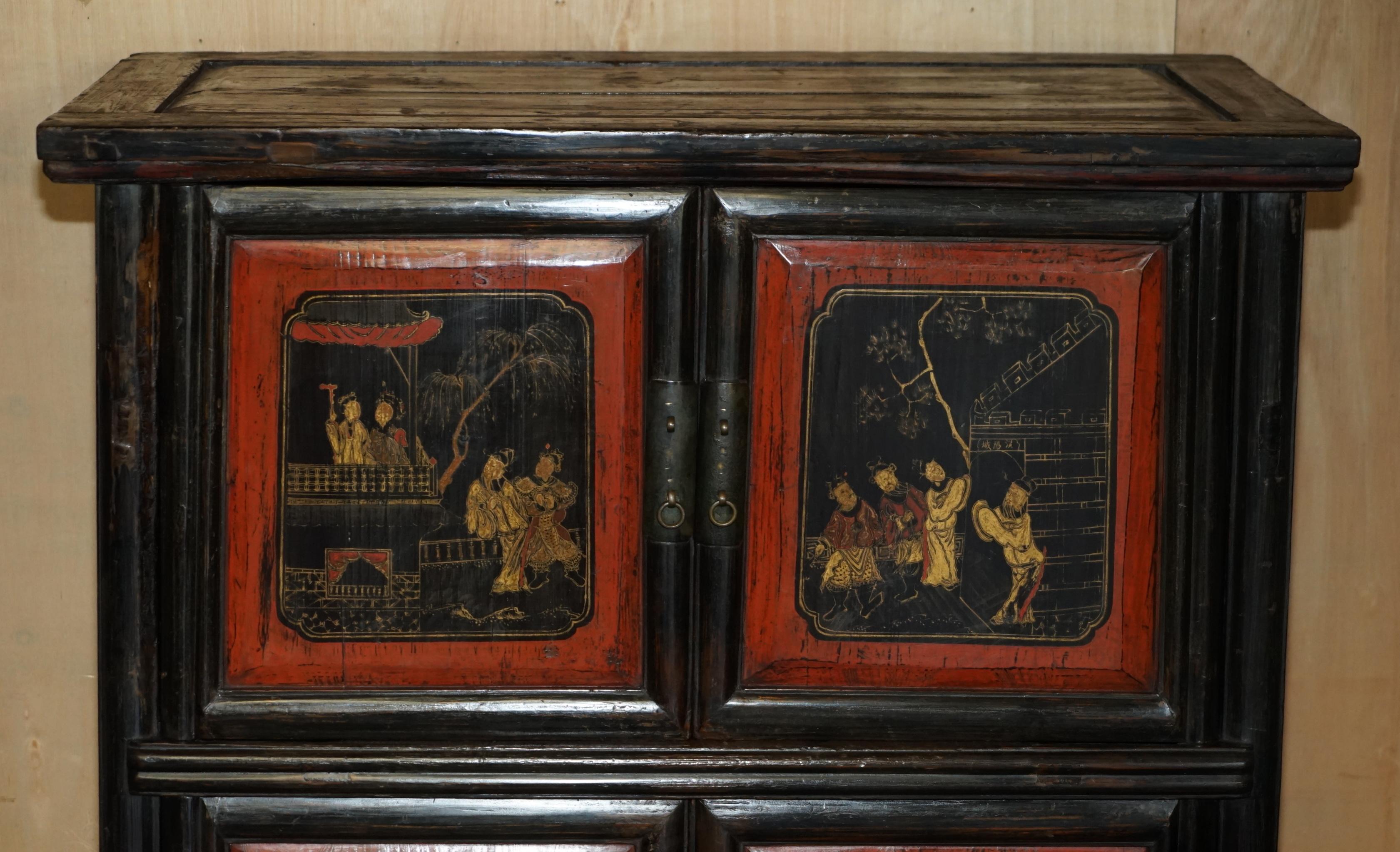 Chinese Export LACQUERED ANTiQUE CHINESE EXPORT CIRCA 1920 COMPOUND CABINET CUPBOARD DRAWERS For Sale