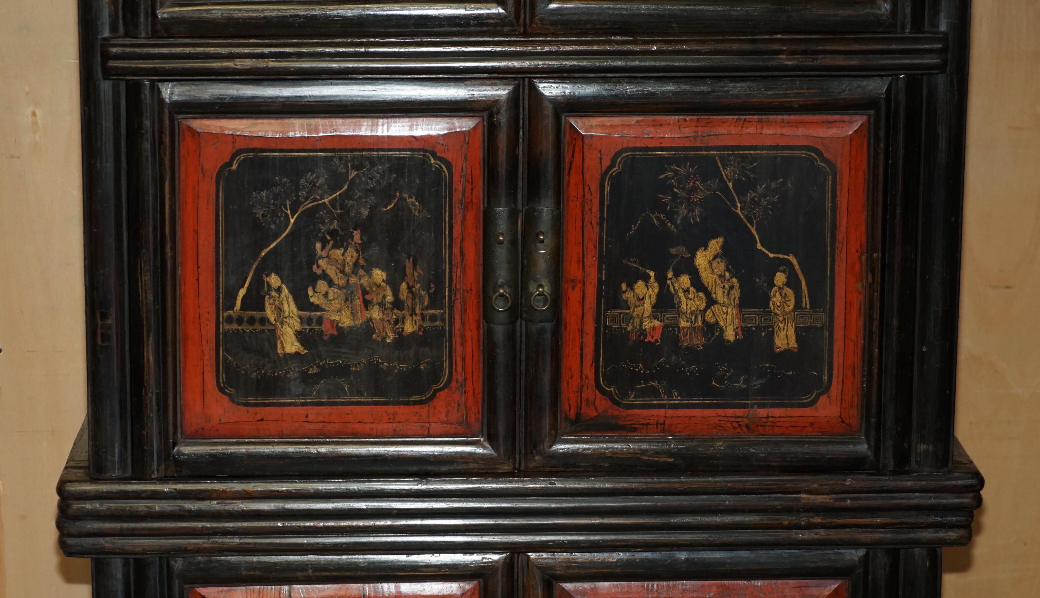 Chinese LACQUERED ANTiQUE CHINESE EXPORT CIRCA 1920 COMPOUND CABINET CUPBOARD DRAWERS For Sale