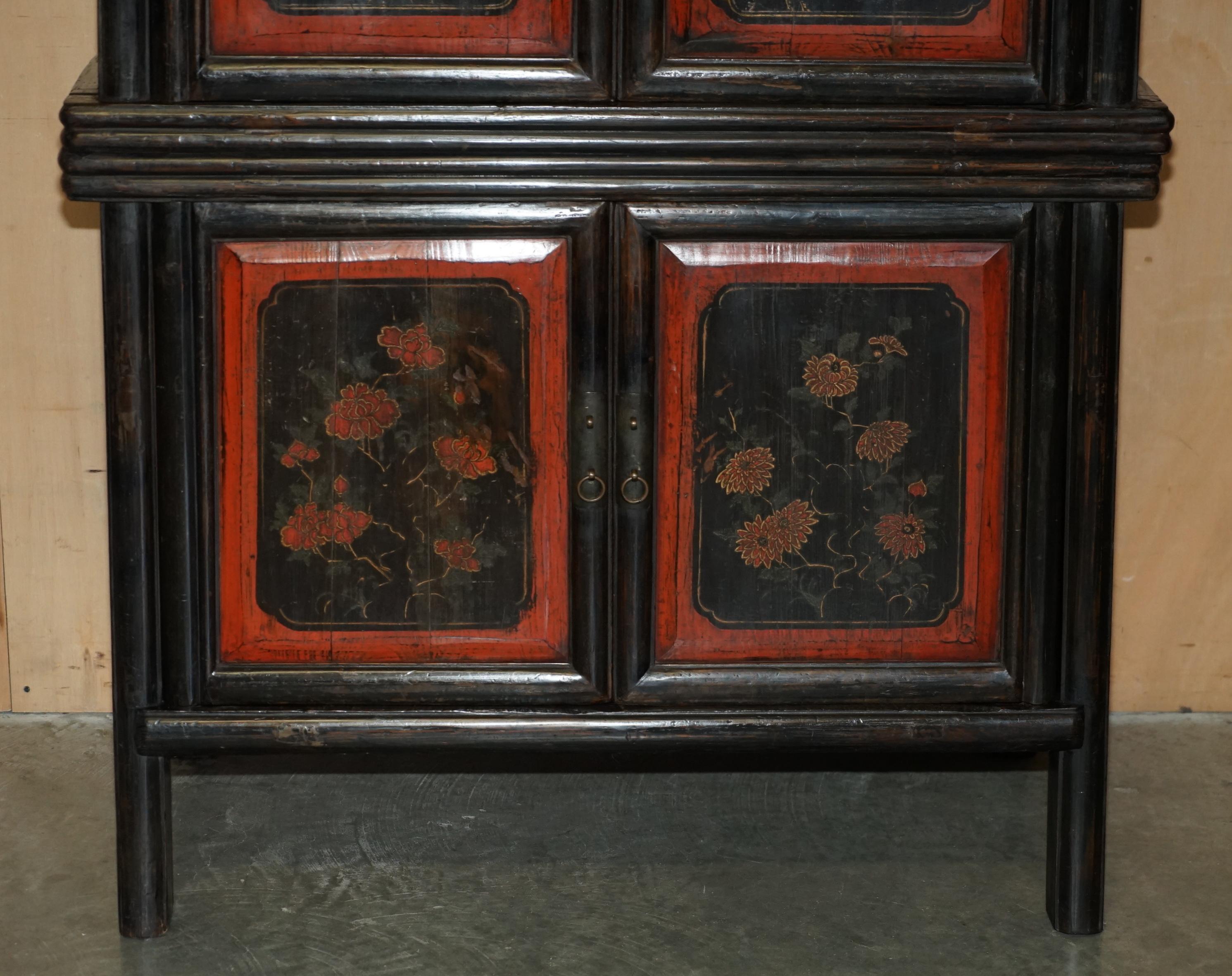 Hand-Carved LACQUERED ANTiQUE CHINESE EXPORT CIRCA 1920 COMPOUND CABINET CUPBOARD DRAWERS For Sale