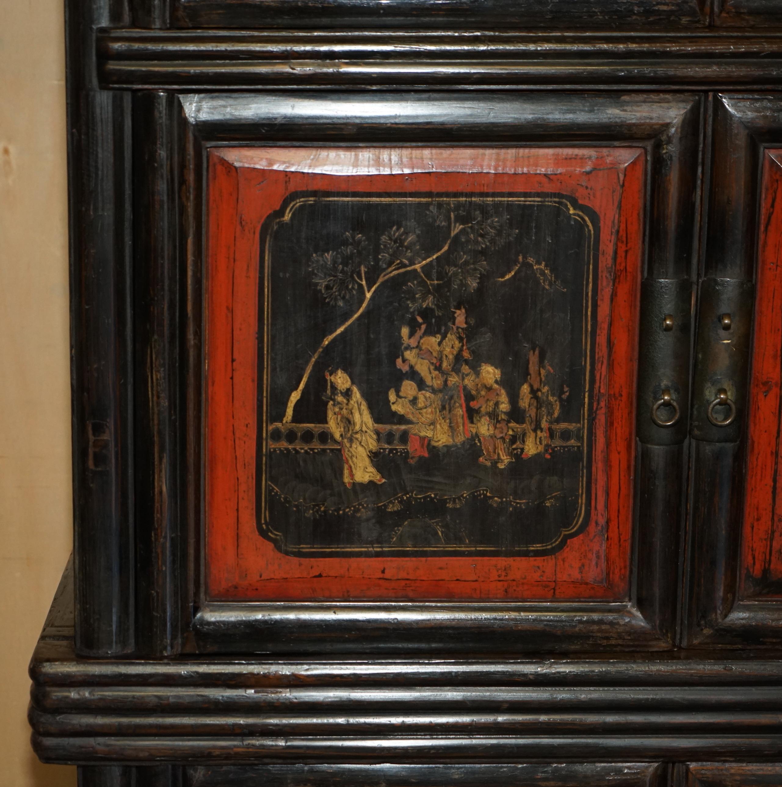 Wood LACQUERED ANTiQUE CHINESE EXPORT CIRCA 1920 COMPOUND CABINET CUPBOARD DRAWERS For Sale
