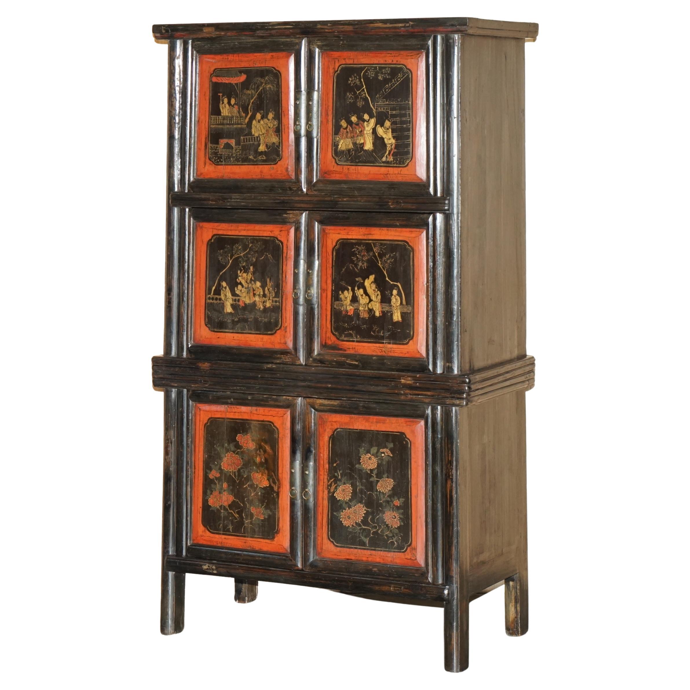 LACQUERED ANTiQUE CHINESE EXPORT CIRCA 1920 COMPOUND CABINET CUPBOARD DRAWERS