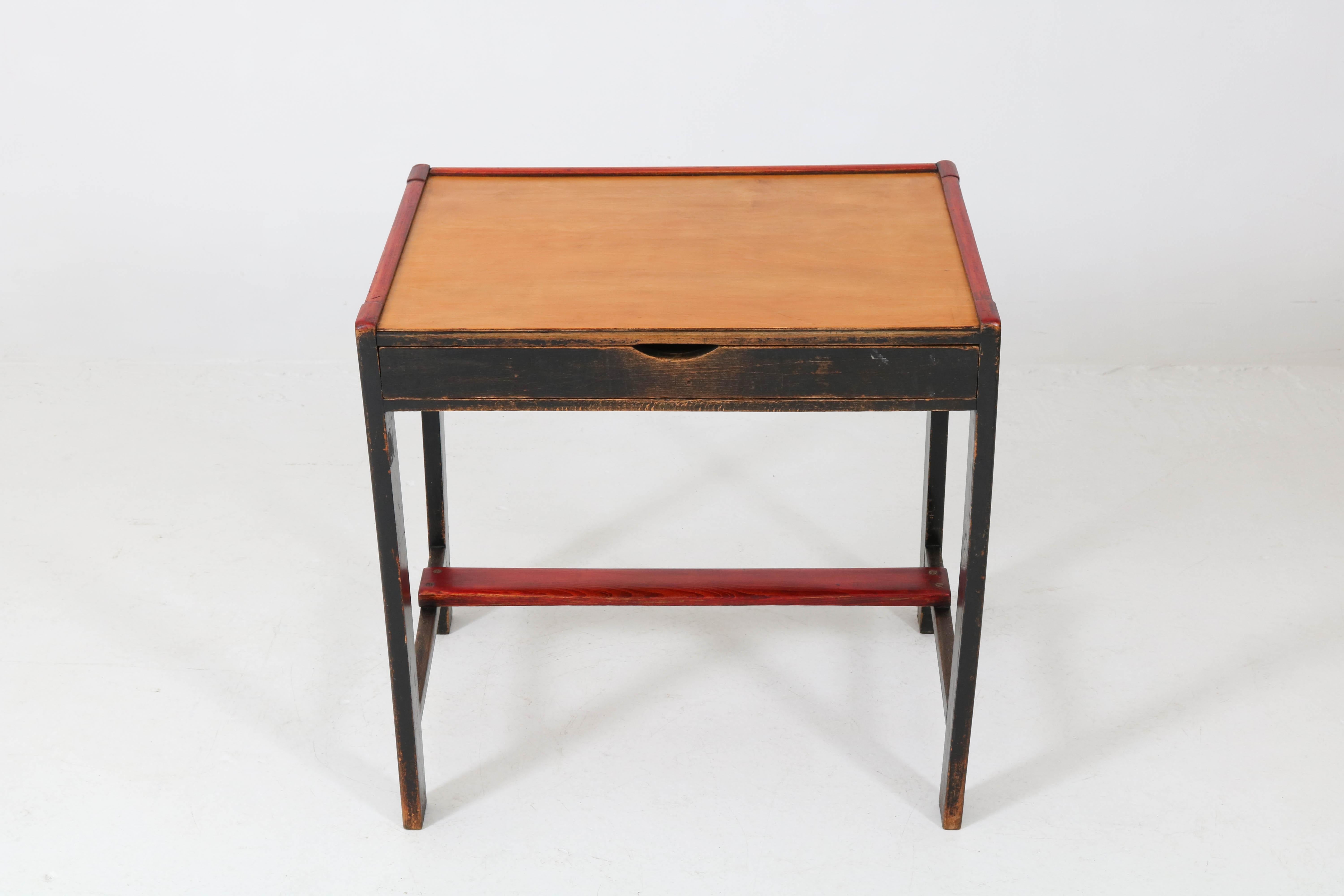 Fruitwood Lacquered Art Deco Haagse School Children's Table and Armchair by Cor Alons