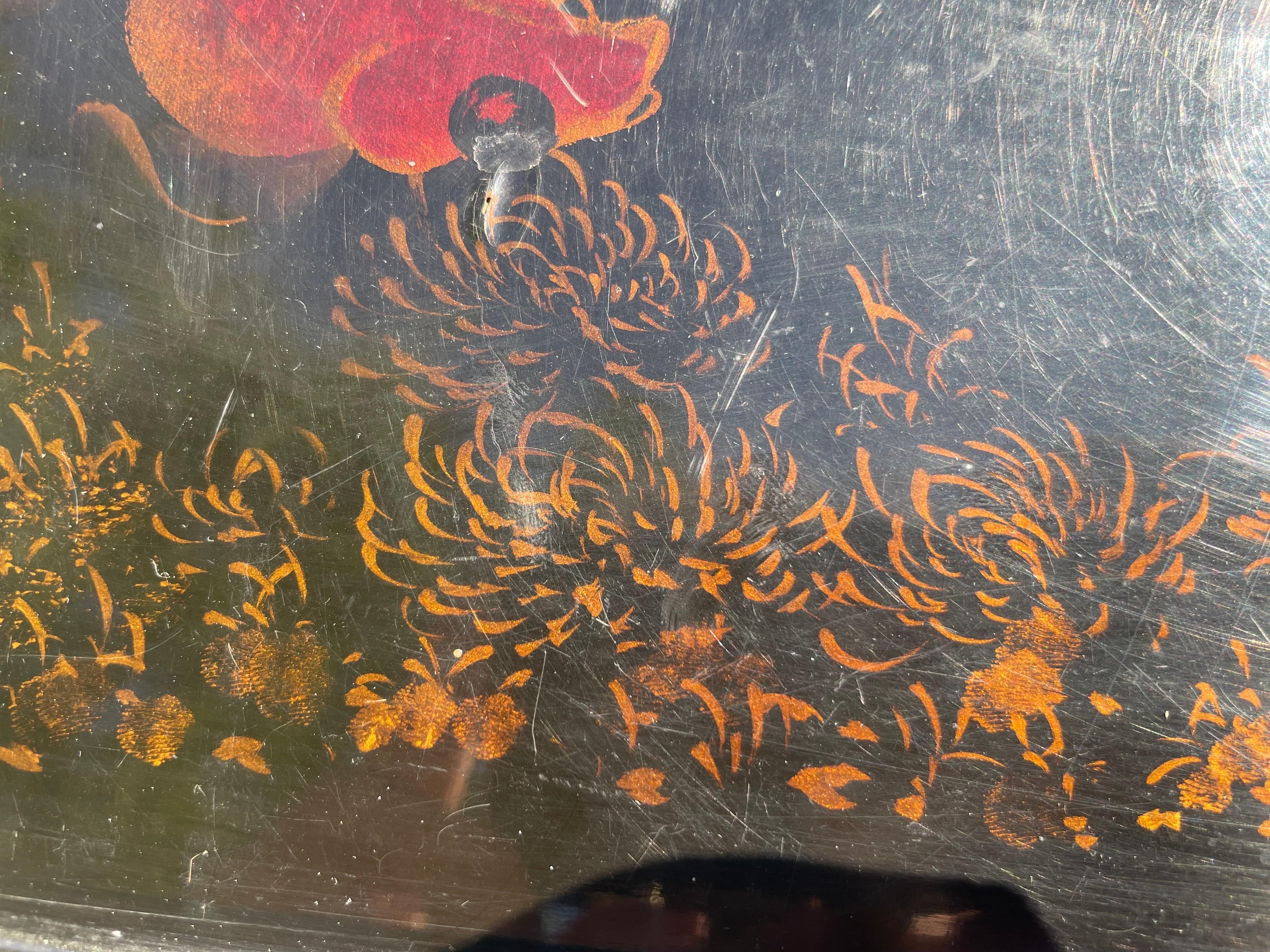 Lacquered Asian Tray from Vietnam, with Fishes Decor Pattern in Orange Color 1