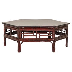 Lacquered Bamboo 19th Century Coffee Table with Hexagonal Top 