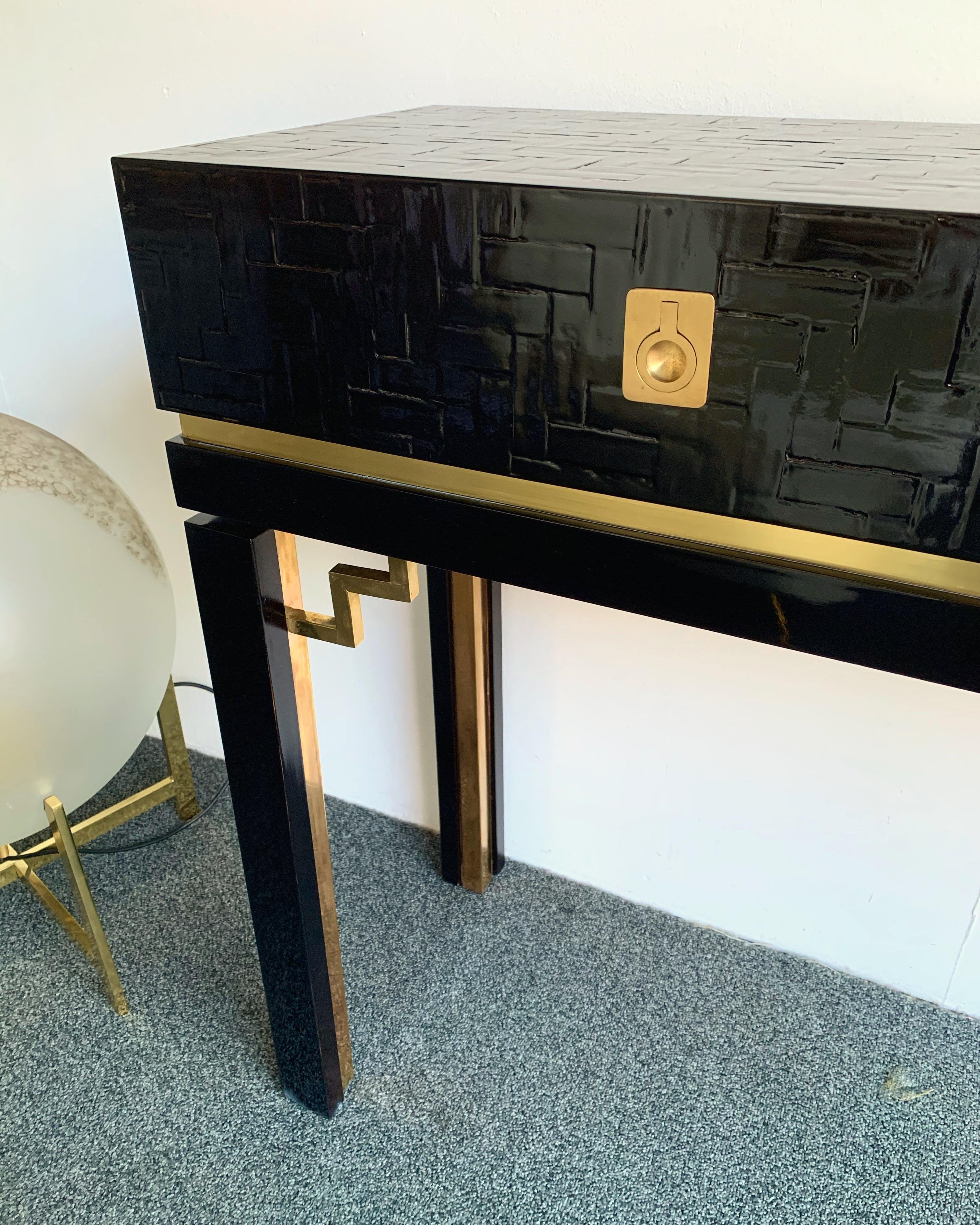 Mid-Century Modern Lacquered Bamboo Brass Console by Dal Vera, Italy, 1970s