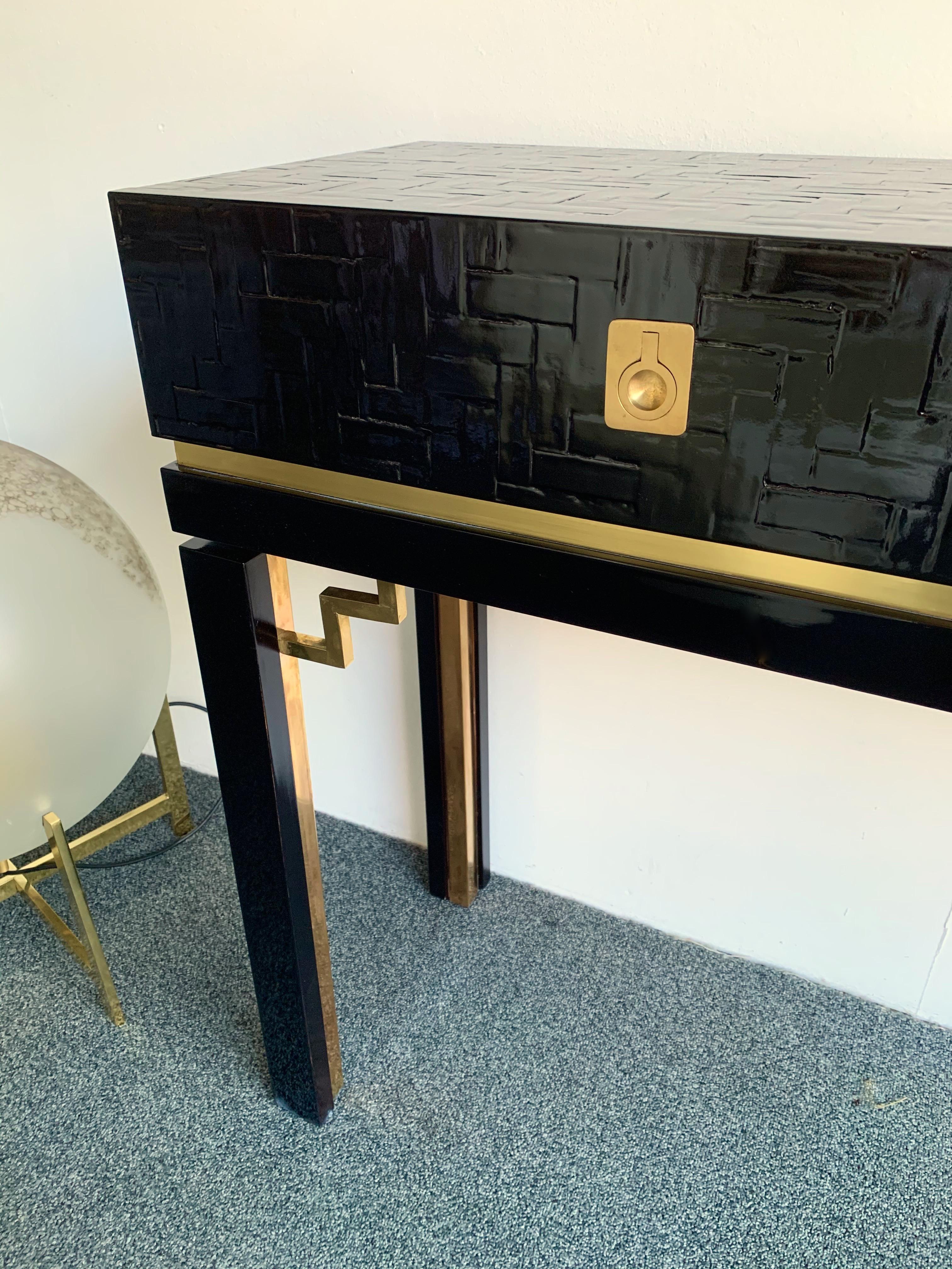 Lacquered Bamboo Brass Console by Dal Vera, Italy, 1970s In Good Condition In SAINT-OUEN, FR