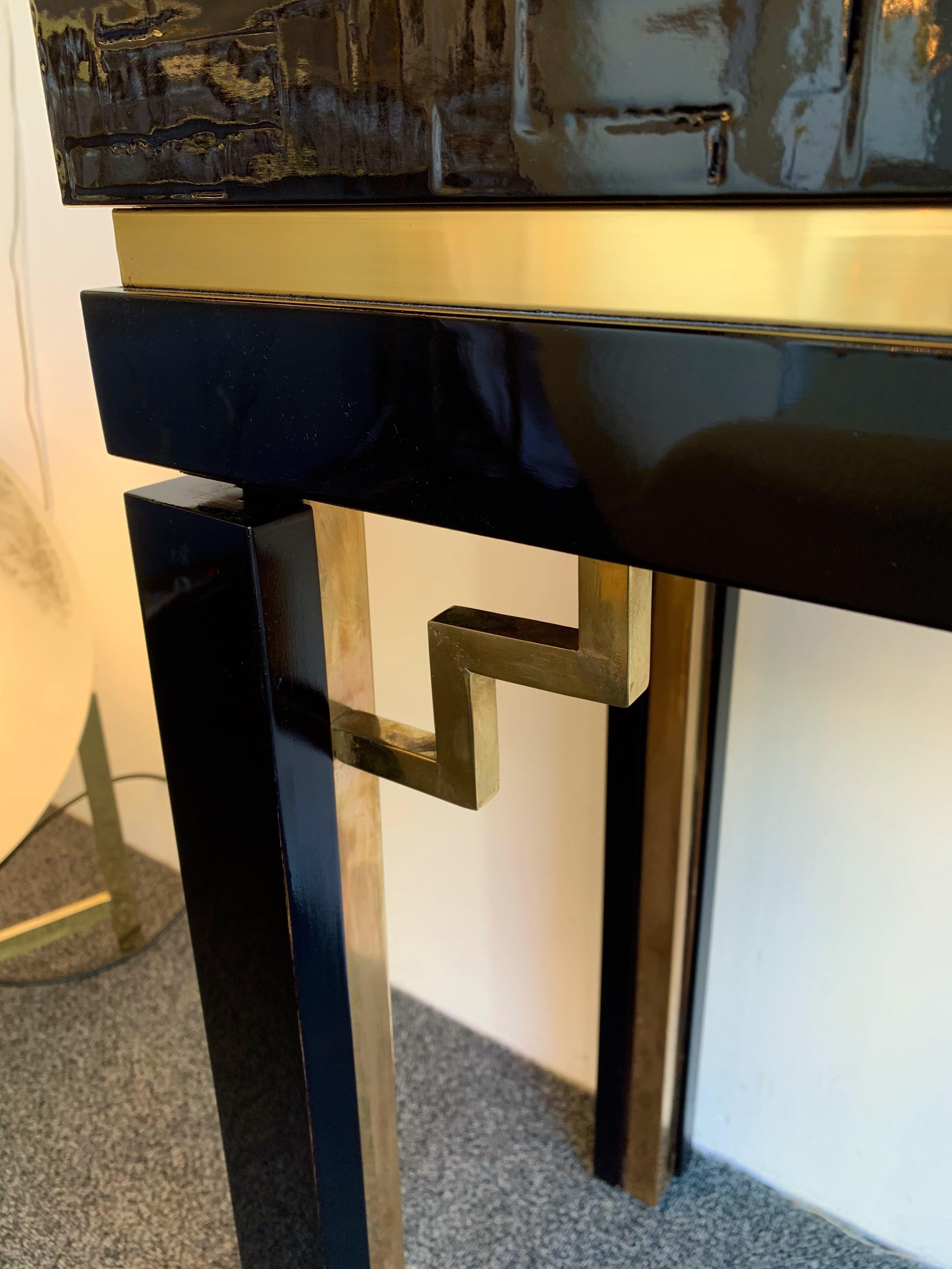 Late 20th Century Lacquered Bamboo Brass Console by Dal Vera, Italy, 1970s