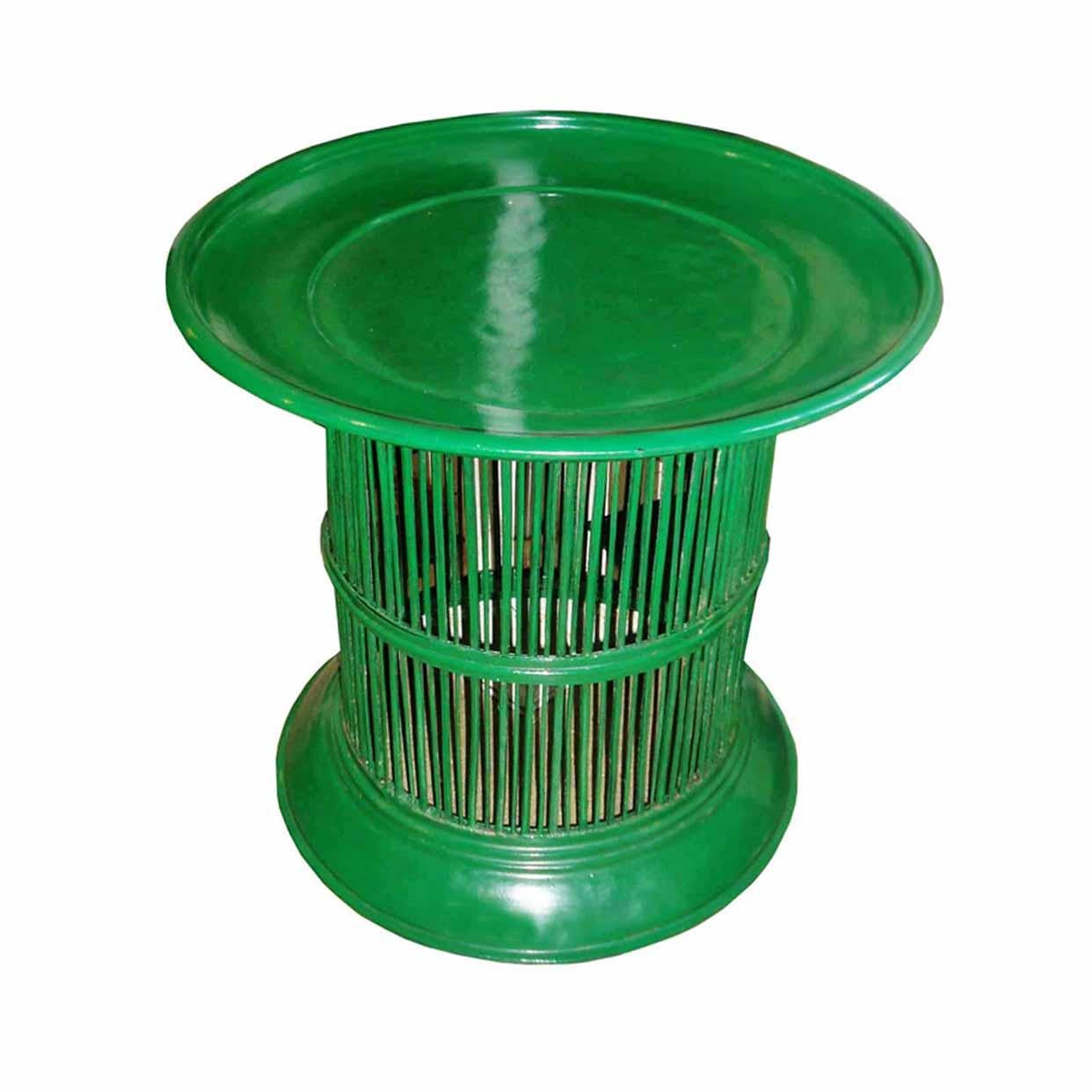 Organic Modern Lacquered Bamboo Drum Table from Thailand, in Red or Green For Sale