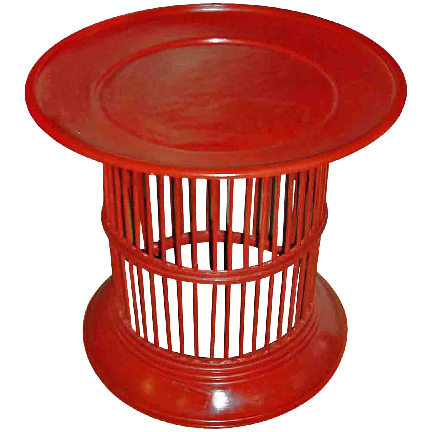Lacquered Bamboo Drum Table from Thailand, in Red or Green For Sale
