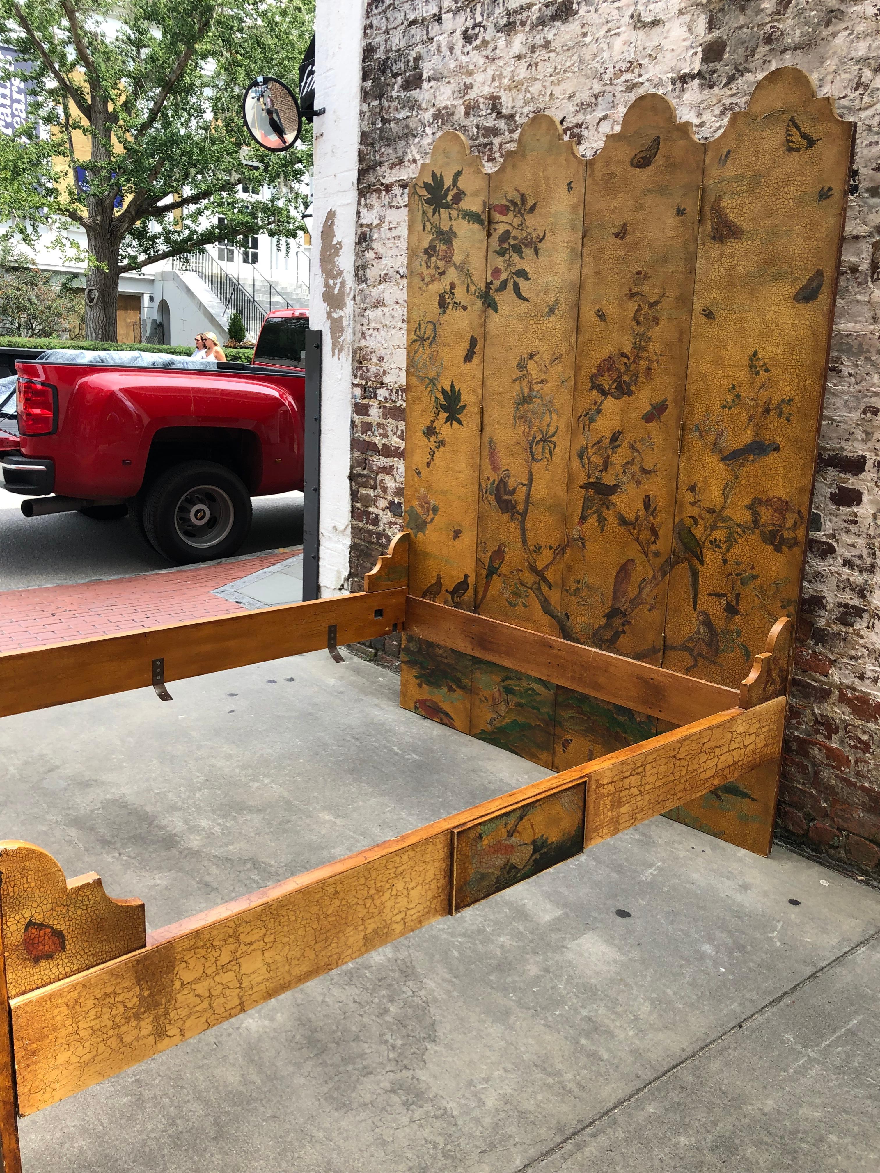 Lacquered Bed Made from Painted Screens In Good Condition In Charleston, SC