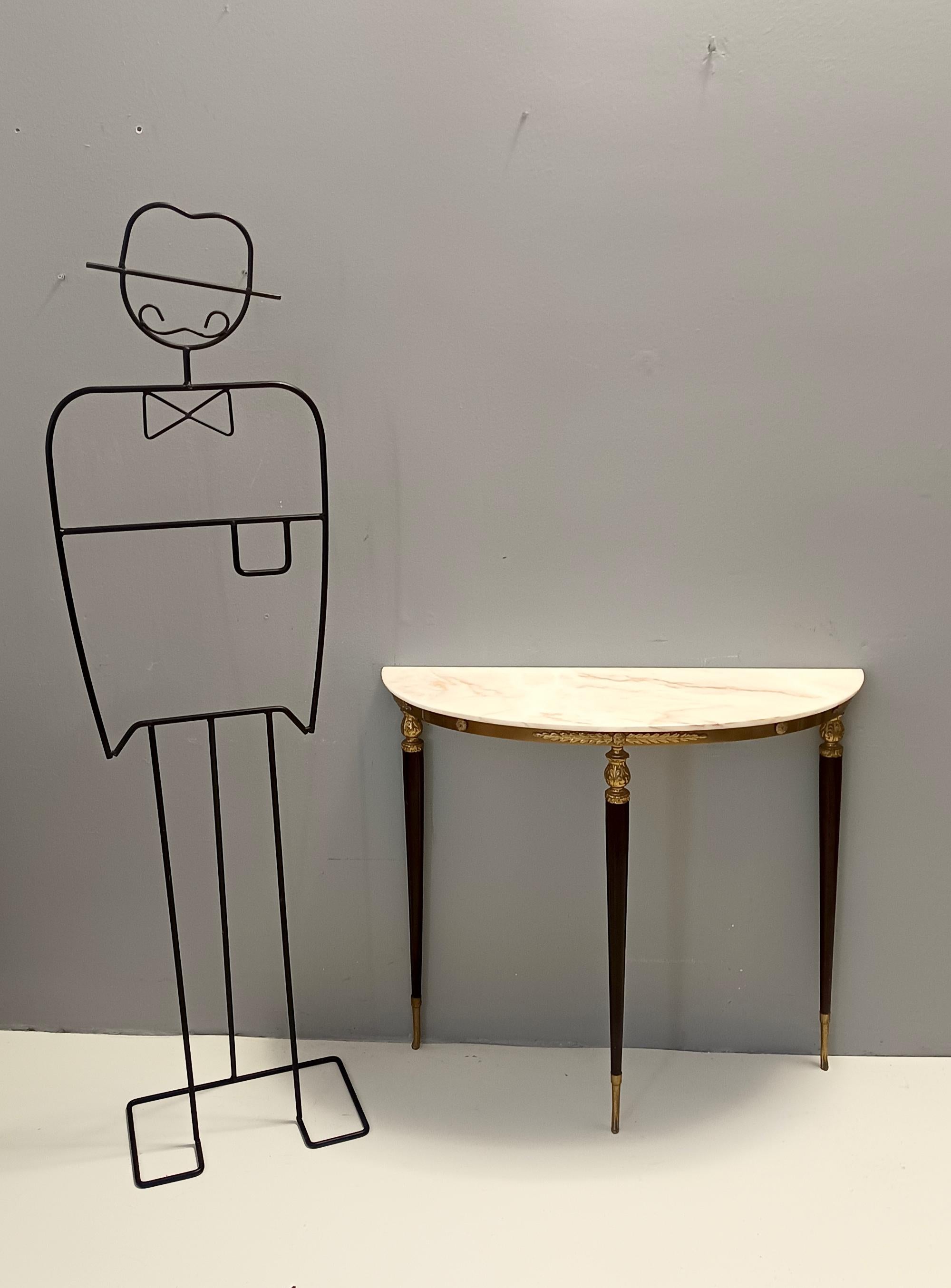 Mid-Century Modern Lacquered Beech Console with Demilune Portuguese Pink Marble Top, Italy For Sale
