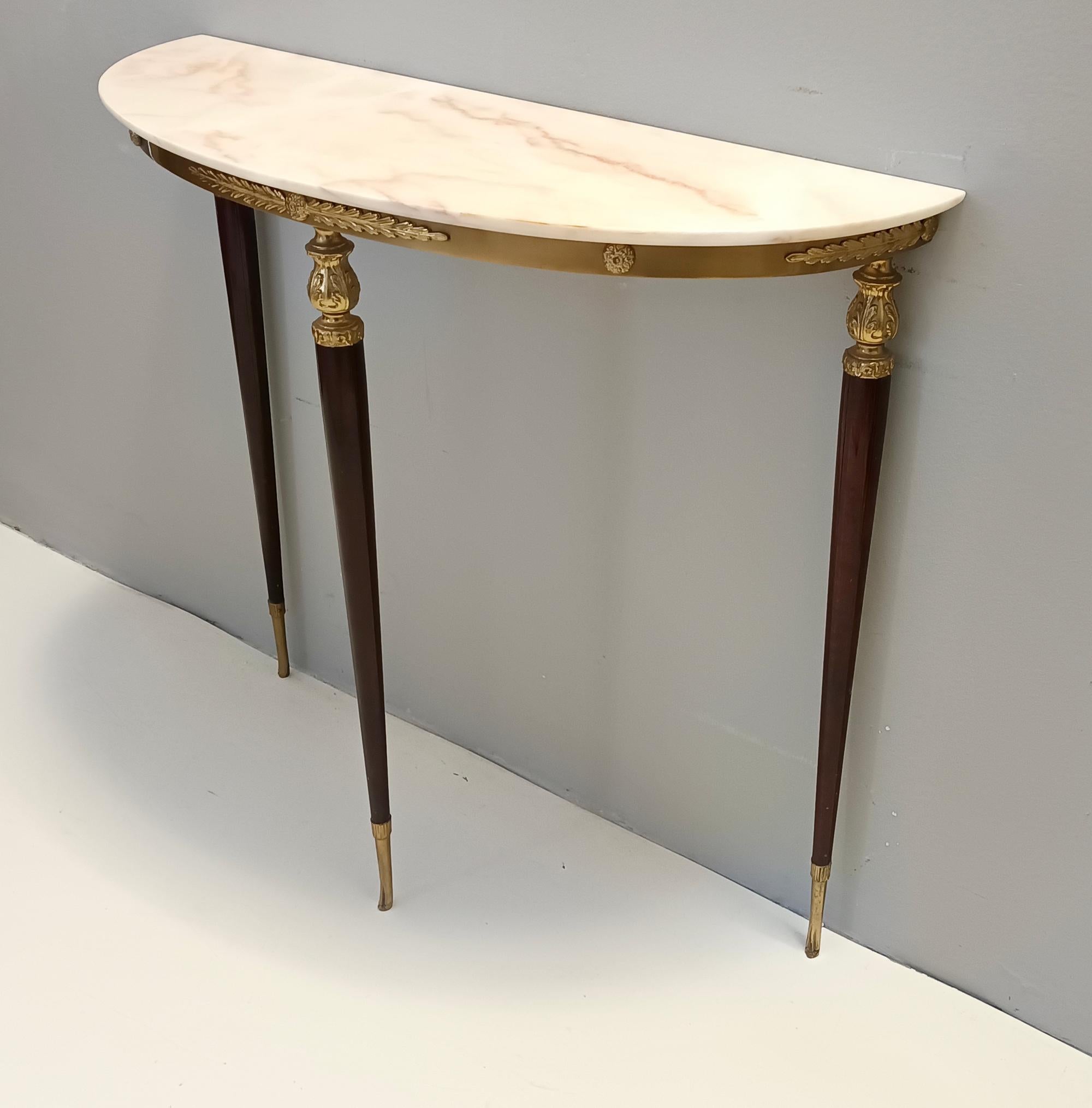 Italian Lacquered Beech Console with Demilune Portuguese Pink Marble Top, Italy For Sale