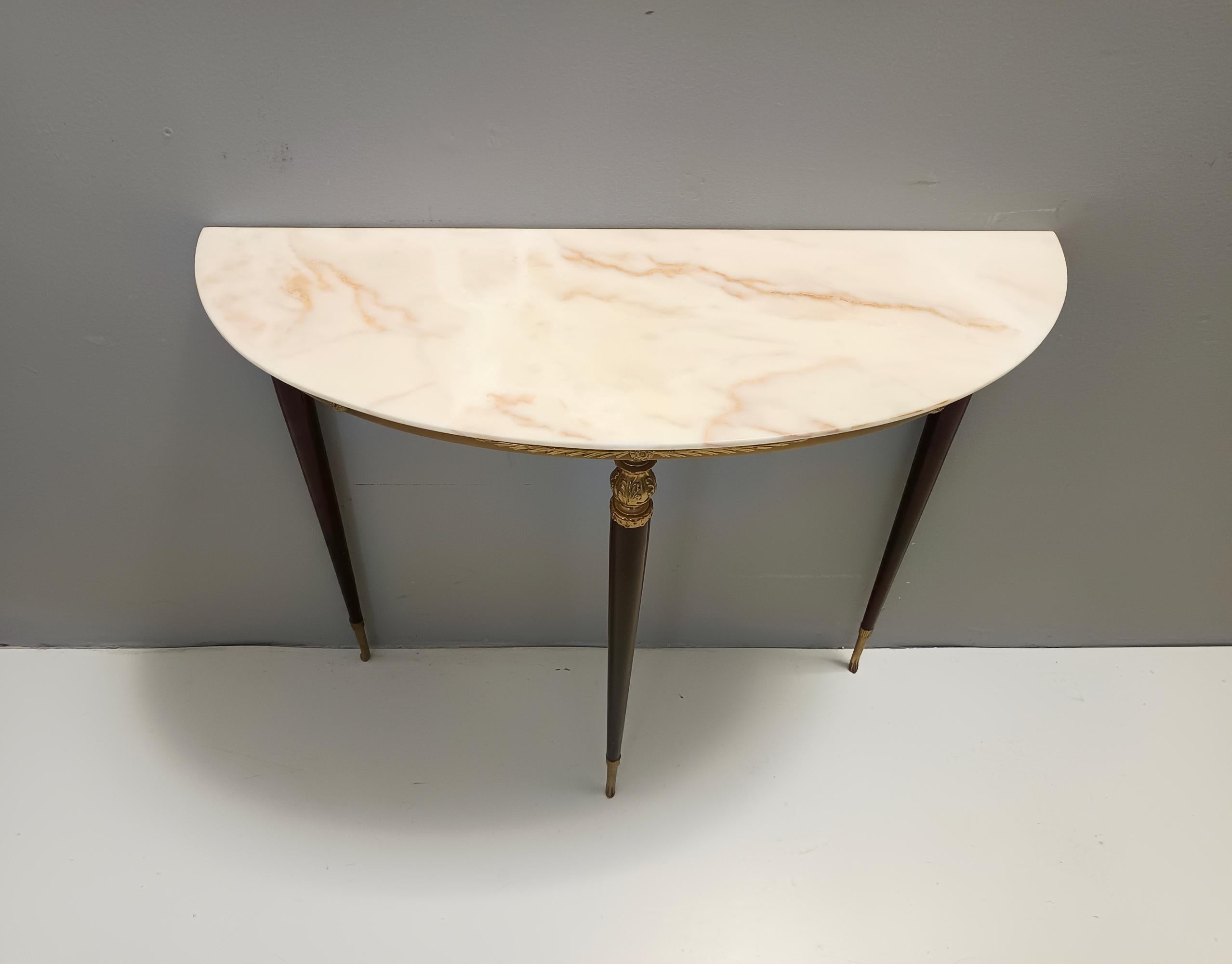 Lacquered Beech Console with Demilune Portuguese Pink Marble Top, Italy In Excellent Condition For Sale In Bresso, Lombardy