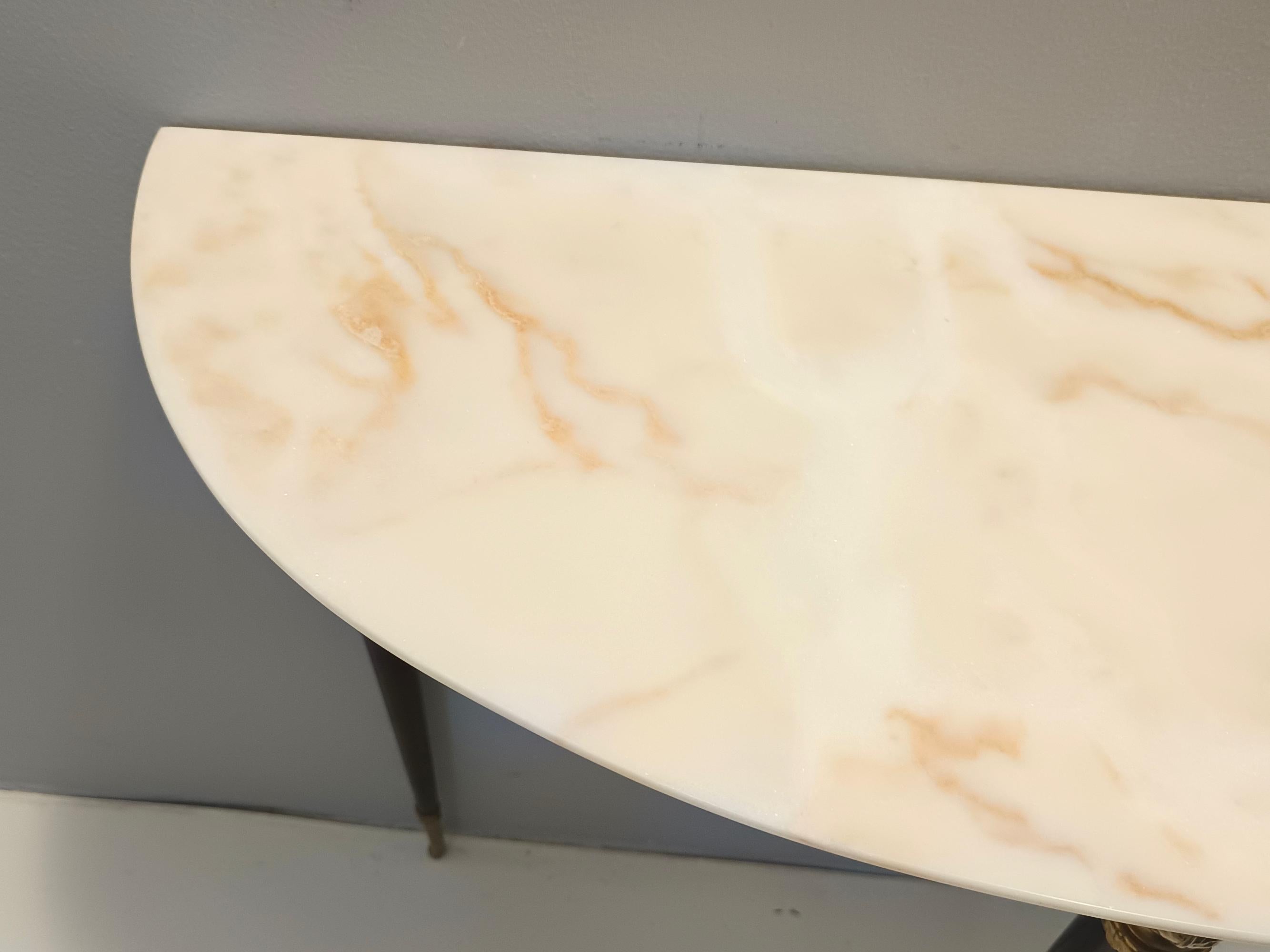 Mid-20th Century Lacquered Beech Console with Demilune Portuguese Pink Marble Top, Italy For Sale