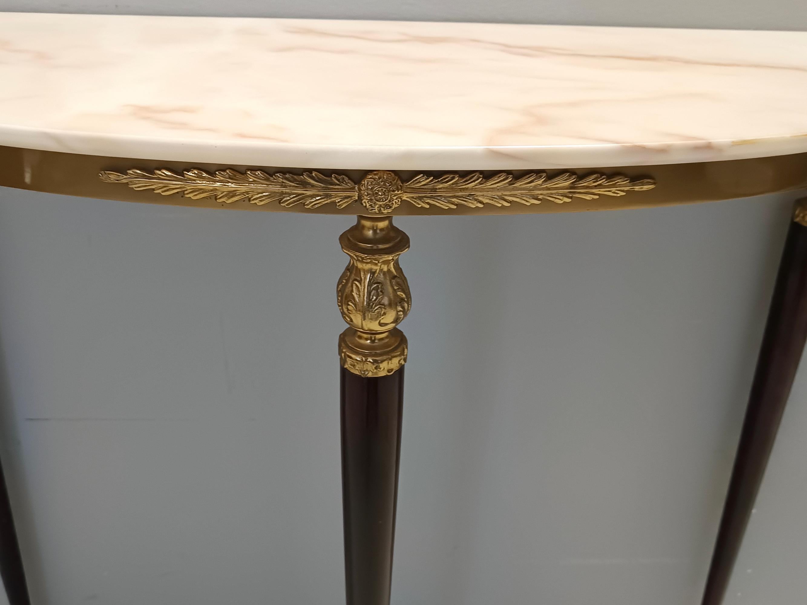 Lacquered Beech Console with Demilune Portuguese Pink Marble Top, Italy For Sale 3