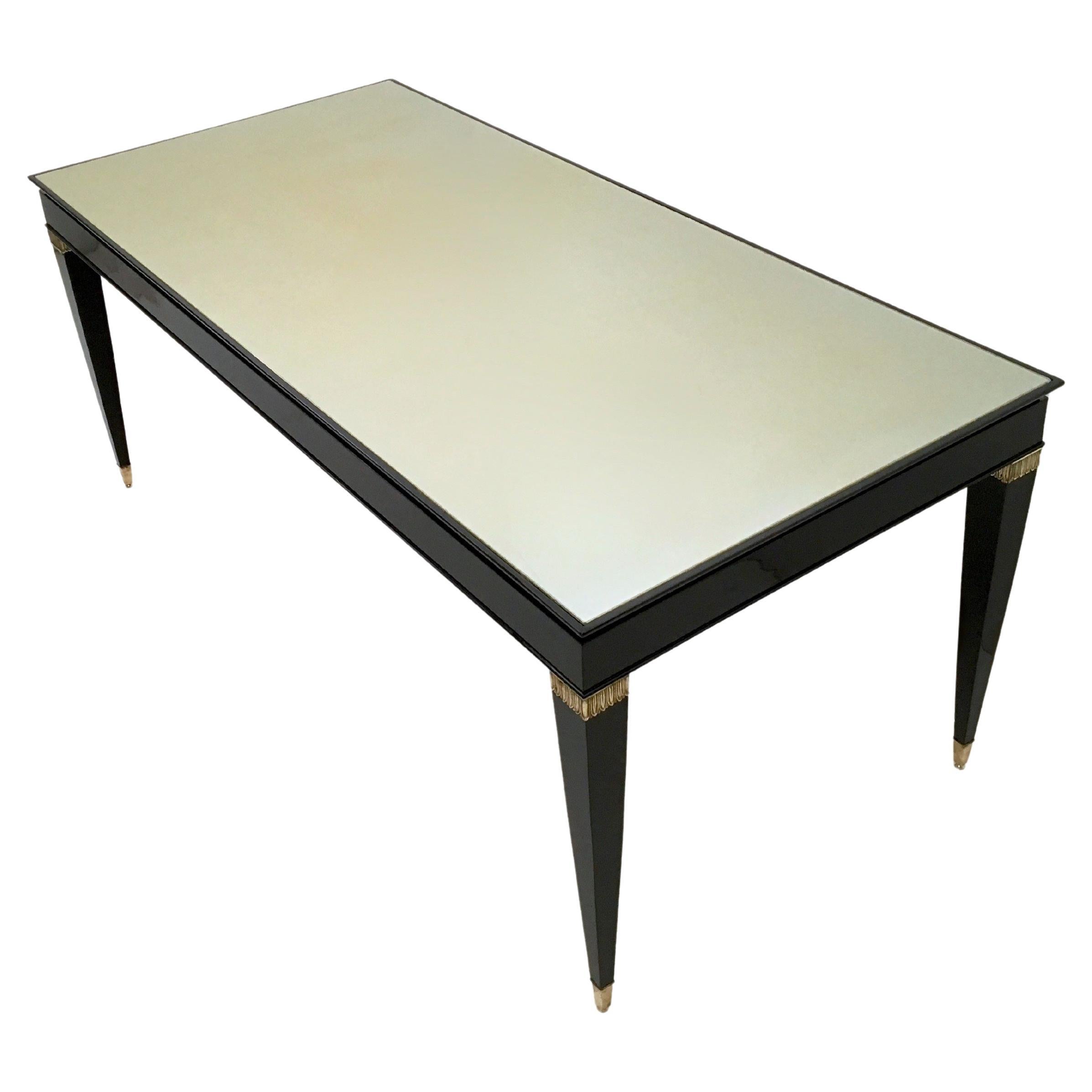 Lacquered Beech Dining Table in the style of Paolo Buffa with Taupe Glass Top