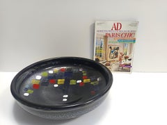 Lacquered Black with Colored Details Ceramic Vide-Poche by Ars Deruta, Italy