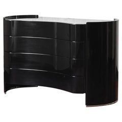 Lacquered black wood and chrome metal chest of drawers, "Aiace" model - 1970s.
