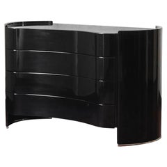 Commode en bois noir laqué et métal&wood chromé, modèle "Aiace" - années 1970.