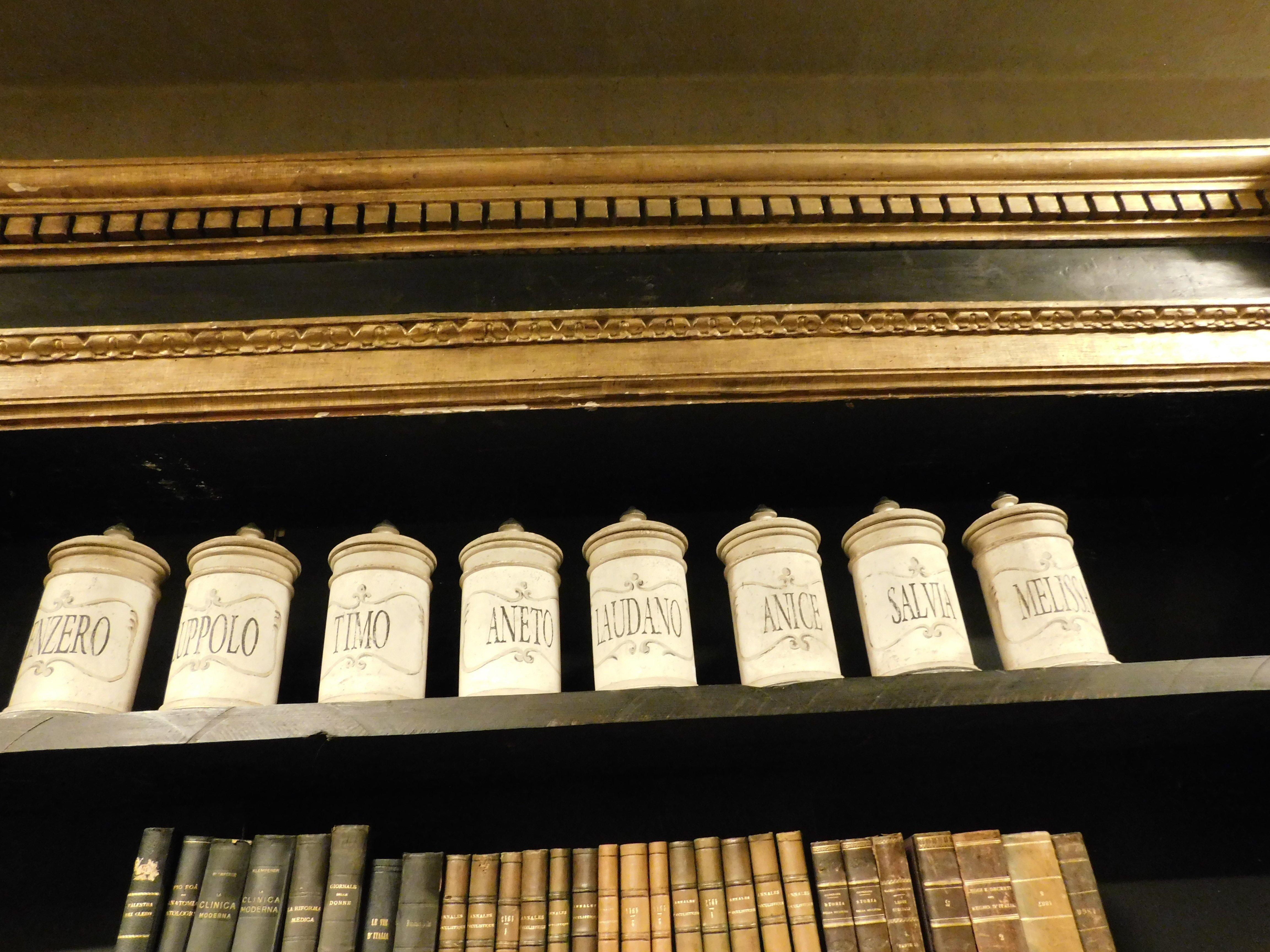 Lackiertes Bücherregal mit geschnitzten und vergoldeten Säulen, Italien im Angebot 8