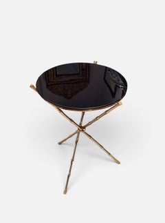 Lacquered Brass Cocktail Table with Black Vitrolite Glass, Circa 1960