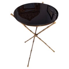 Lacquered Brass Cocktail Table with Black Vitrolite Glass, Circa 1960