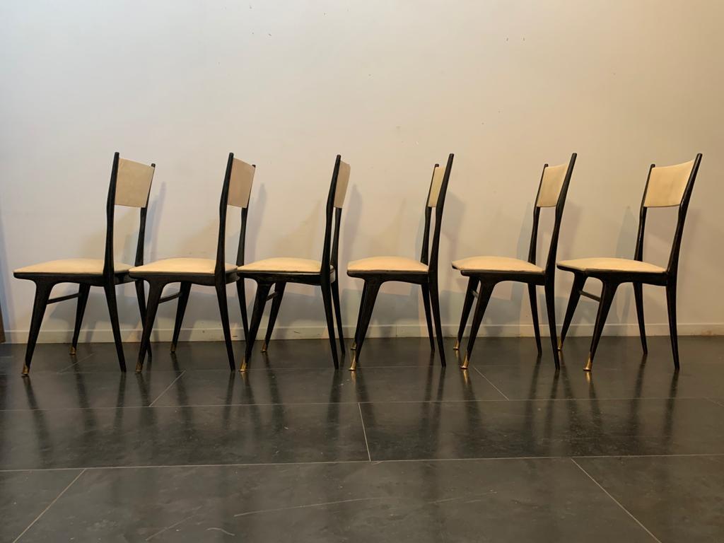 Lacquered Brass Dining Chairs by Ico Luisa Parisi, 1950s, Set of 6 9