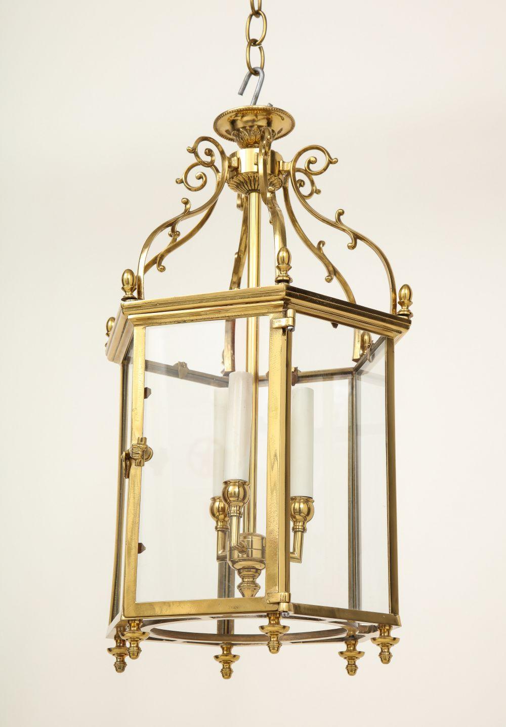 20th Century Lacquered Brass Hexagonal Lantern