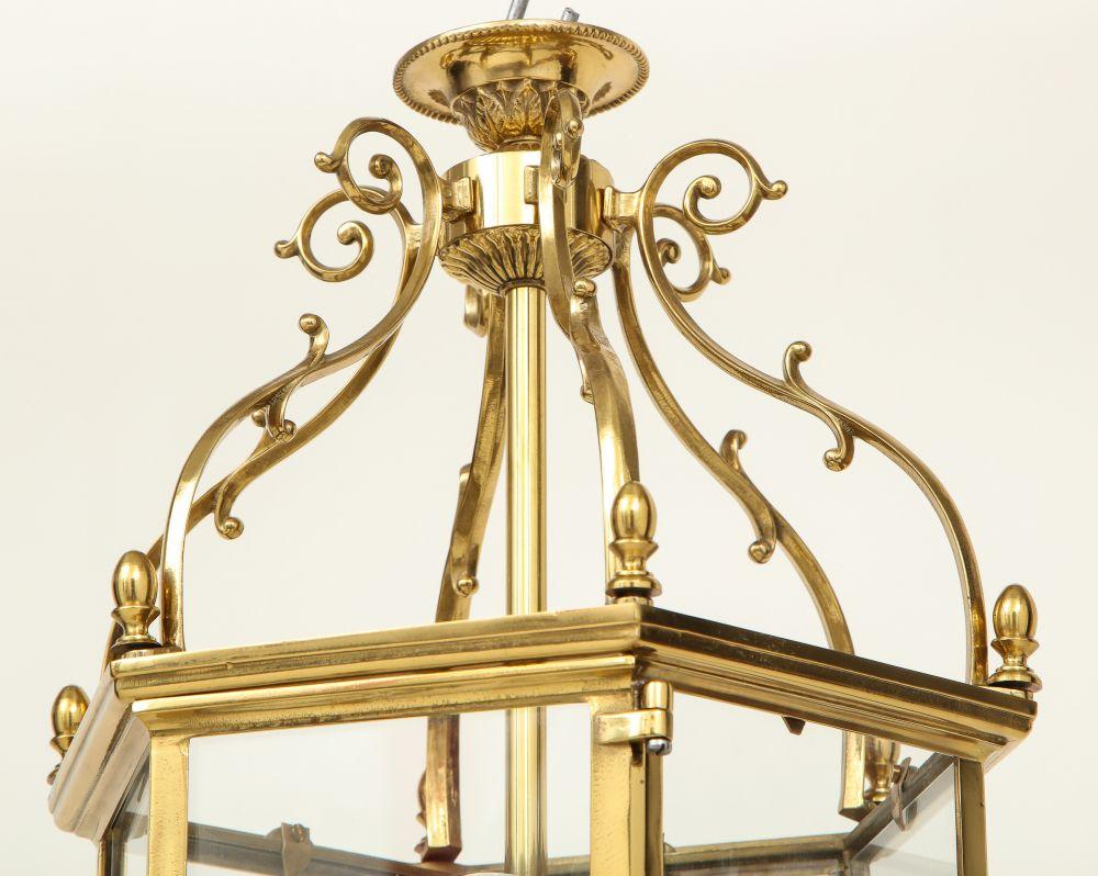 Lacquered Brass Hexagonal Lantern For Sale 1