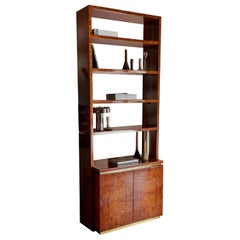 Lacquered Burl Elm Bookcase by Jean Claude Mahey, France, 1970s