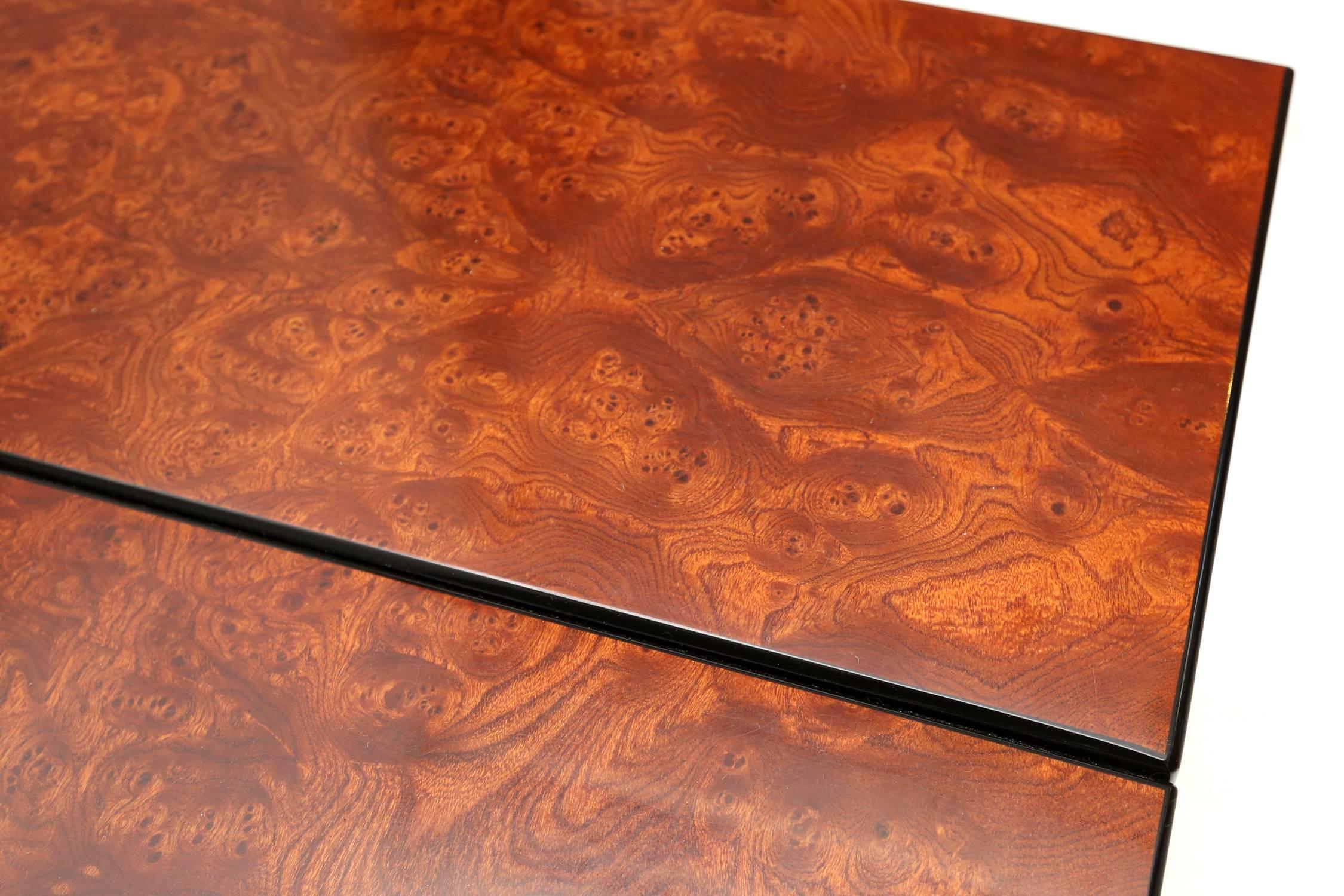 Late 20th Century Lacquered Burl Veneer Sliding Coffee Table with Hidden Dry Bar by Paul Frank