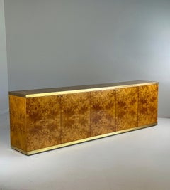 Lacquered Burlwood and brass Credenza, 1970s