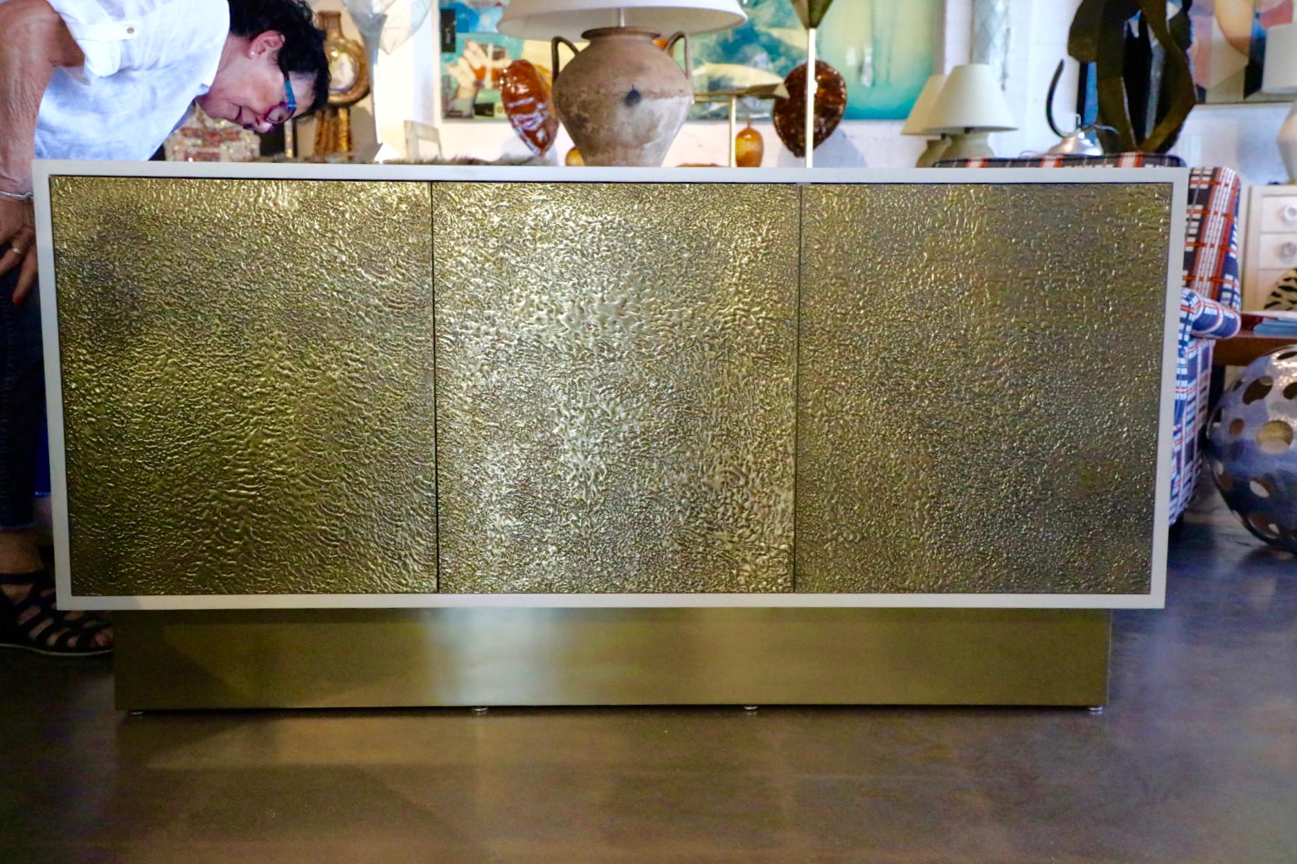 American Lacquered Cabinet with Brass Textured Doors