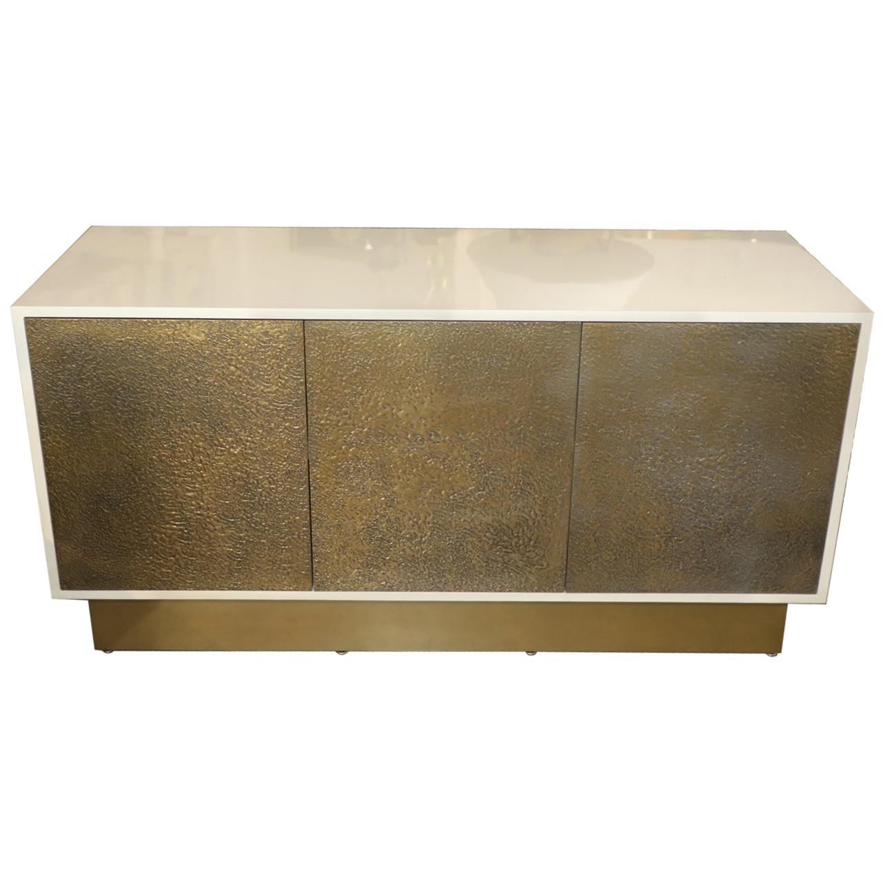Lacquered Cabinet with Brass Textured Doors