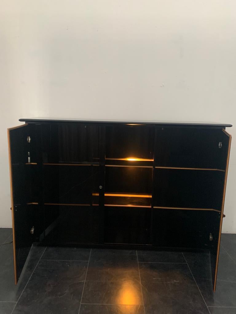 Glass Lacquered Cabinet with Shaped Wood by Pierre Cardin For Sale