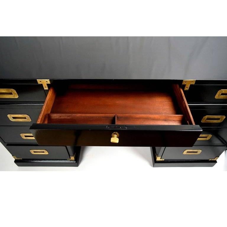 American Lacquered Campaign Style Partners Desk For Sale