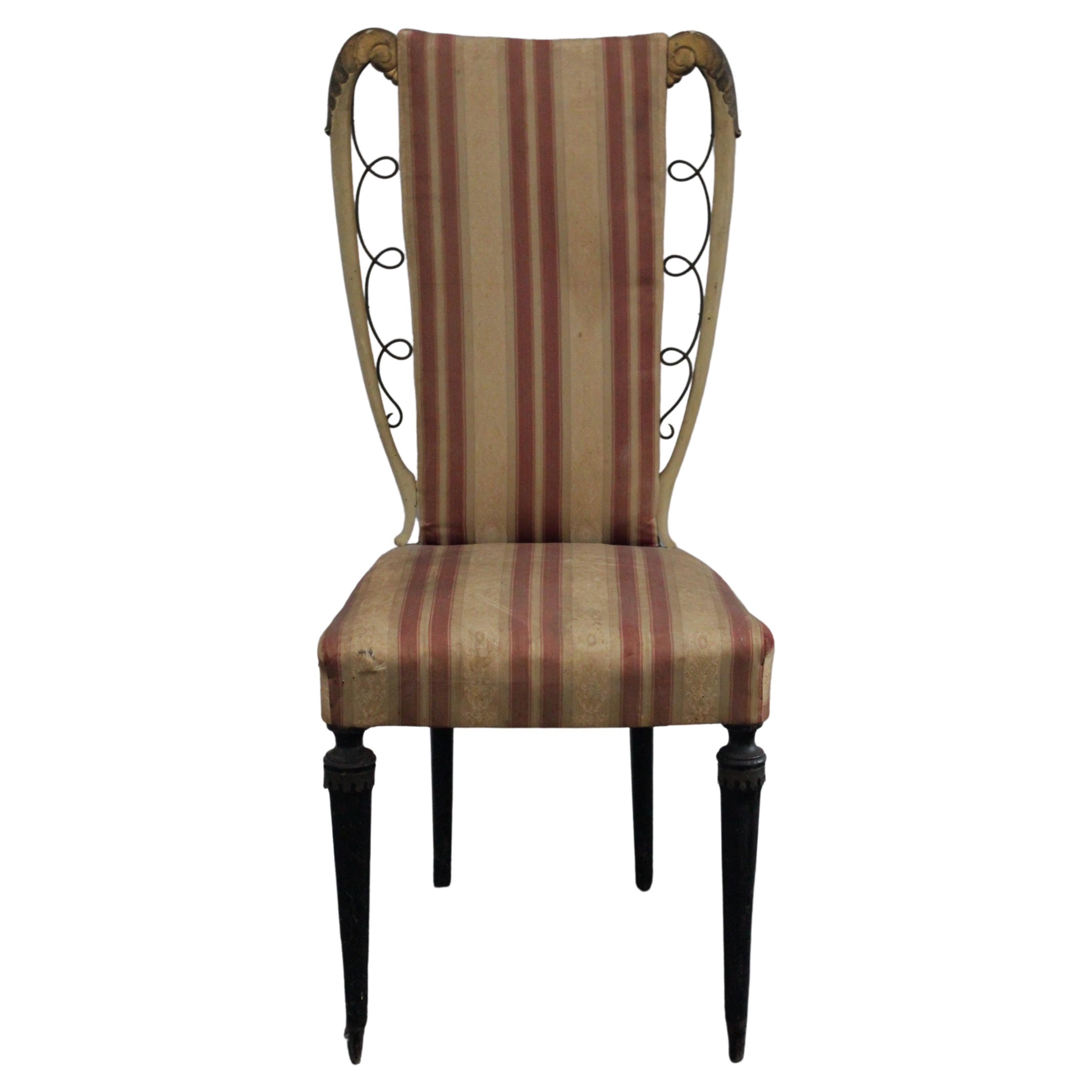 Lacquered Chair with Gold Carved Inserts and Brass Details For Sale