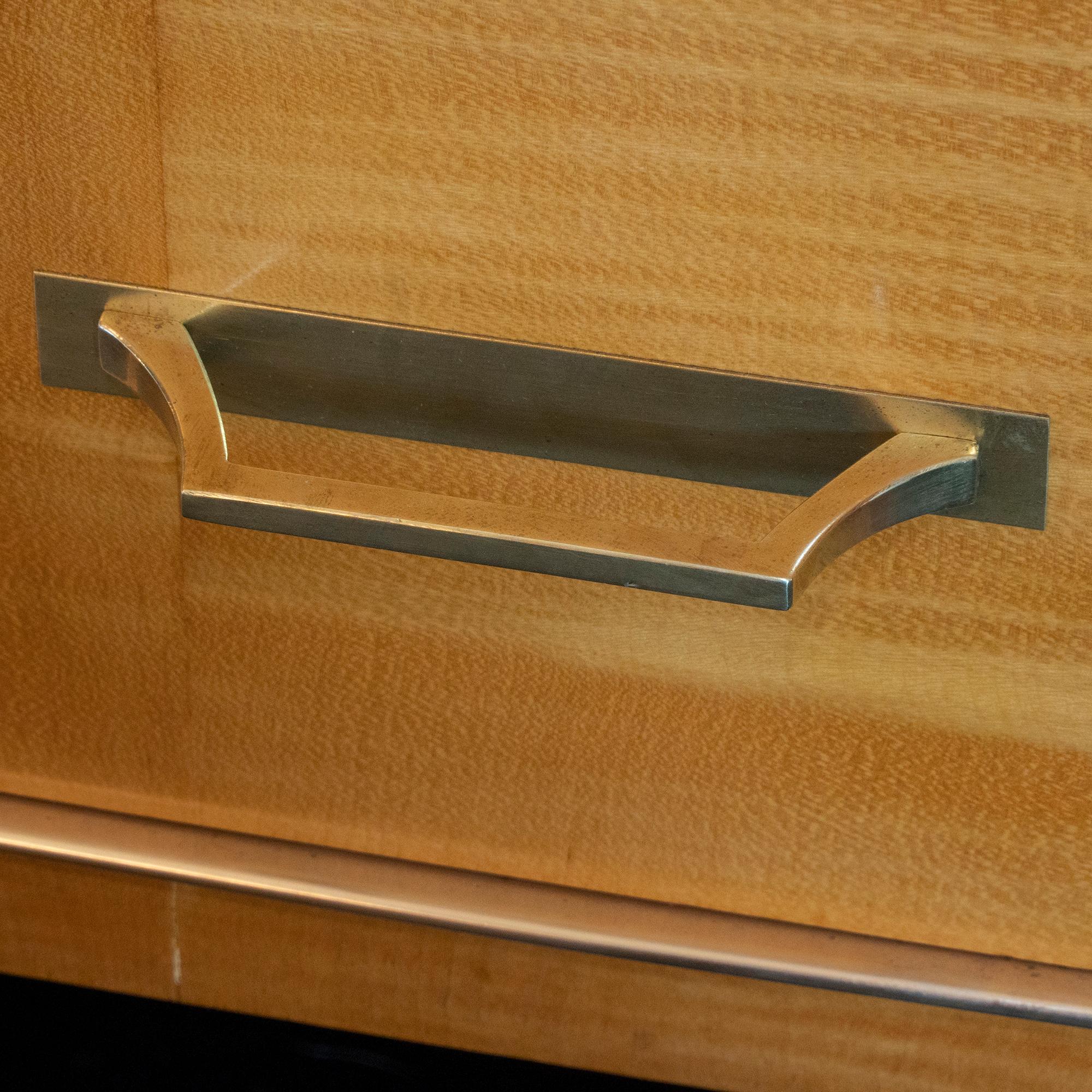 Lacquered Cherry Wood and Brass Chest of Drawers, De Coene Belgium, circa 1940 7