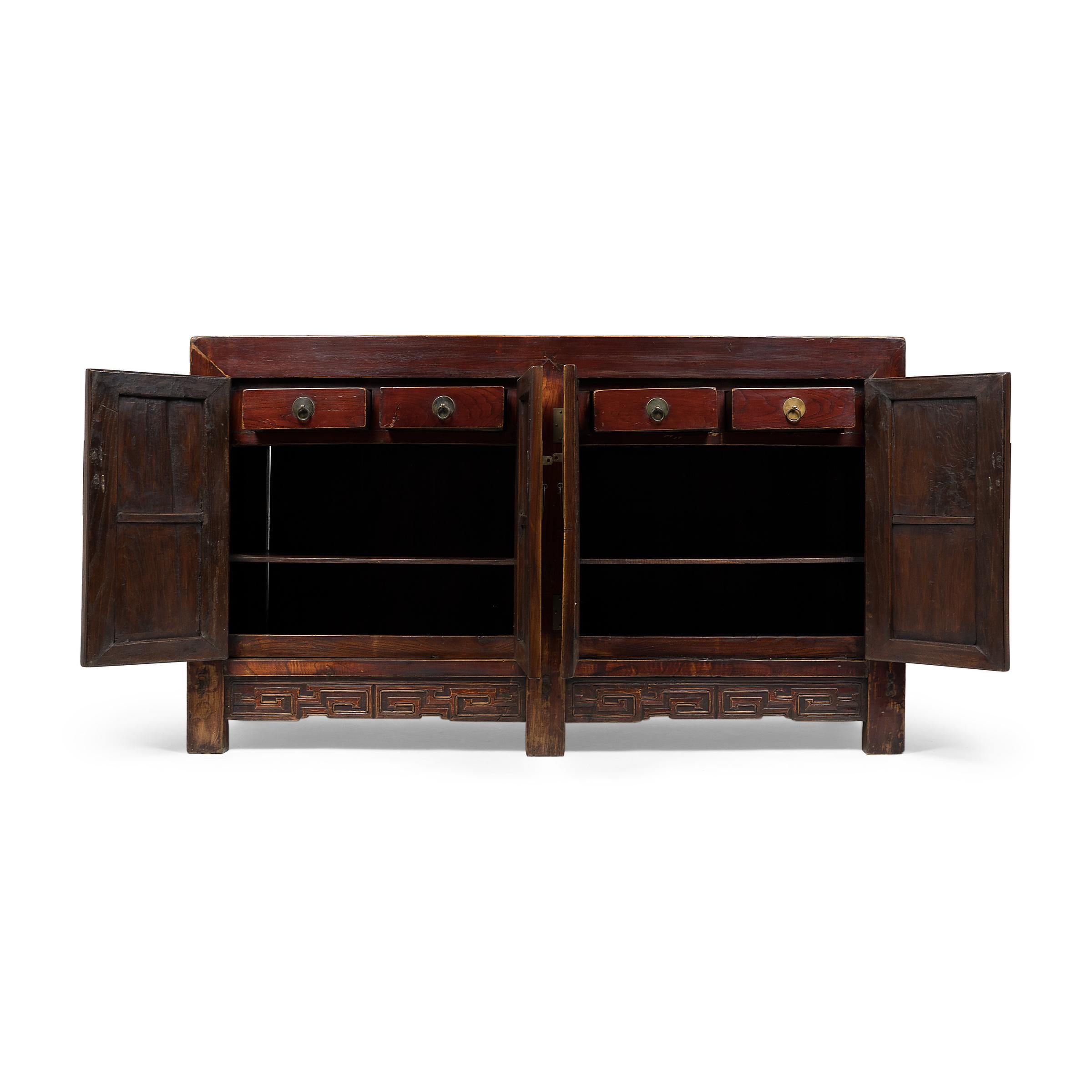 Lacquered Chinese Four Door Coffer, circa 1850 In Good Condition In Chicago, IL
