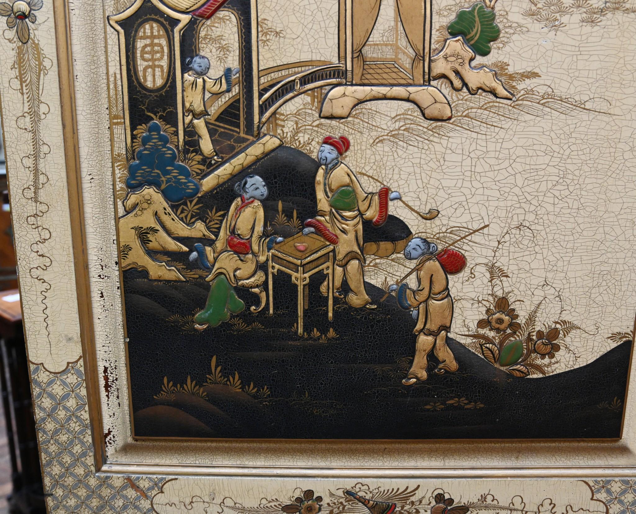 Lacquered Chinoiserie Cabinet Closet Linen Press 1880 For Sale 7