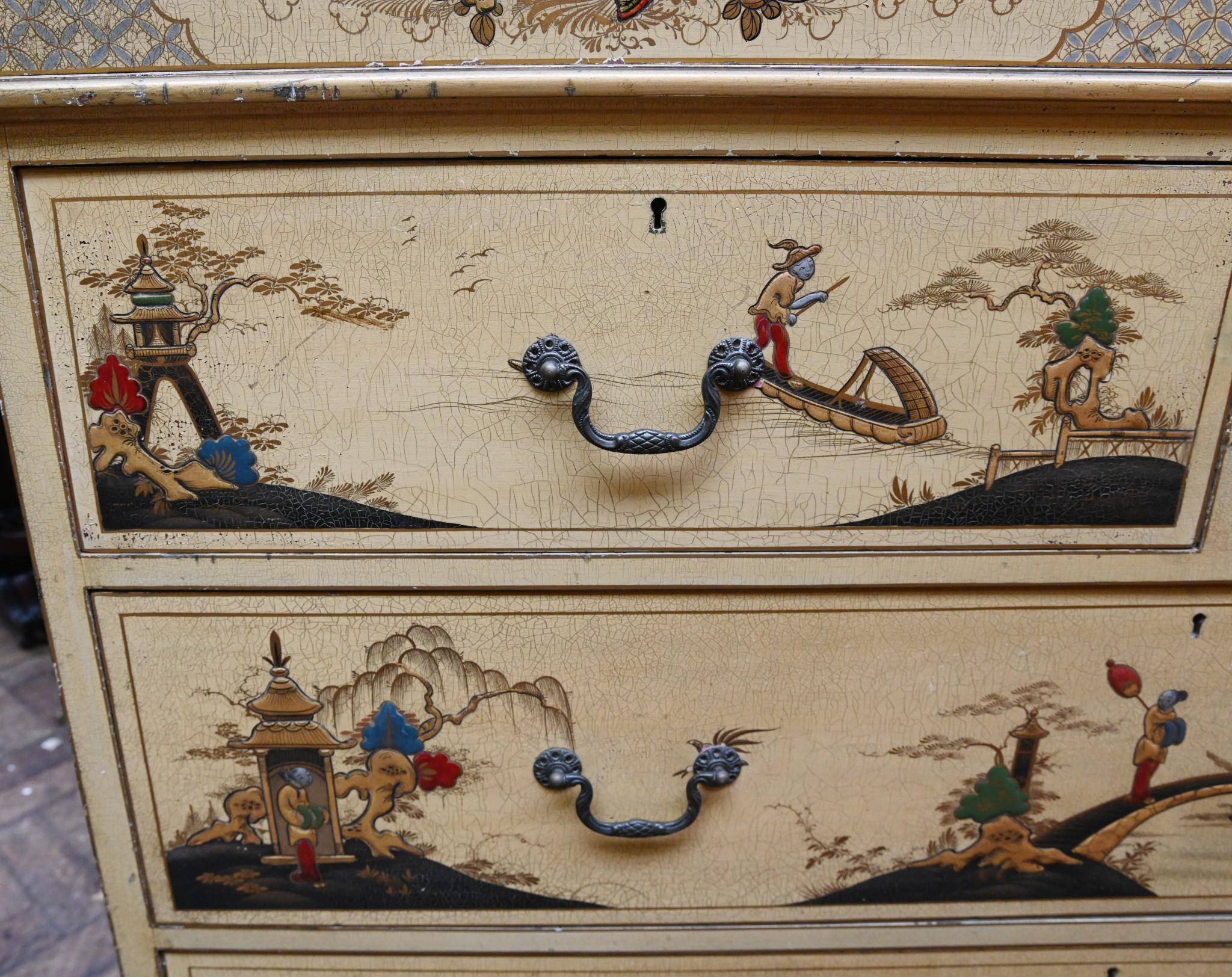 Lacquered Chinoiserie Cabinet Closet Linen Press 1880 For Sale 8